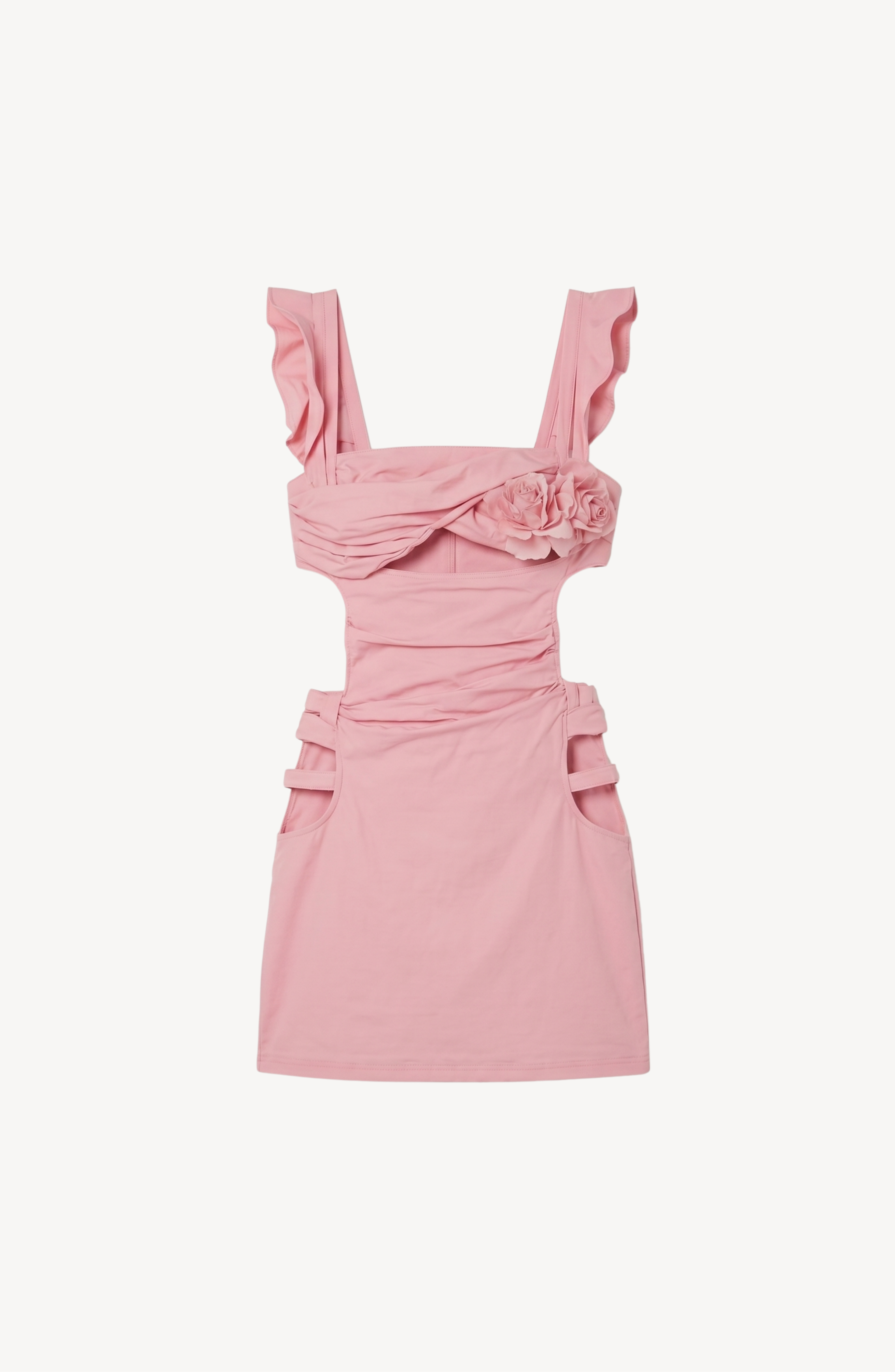 ROSE CORSET MINI DRESS in Powder Pink — flat lay