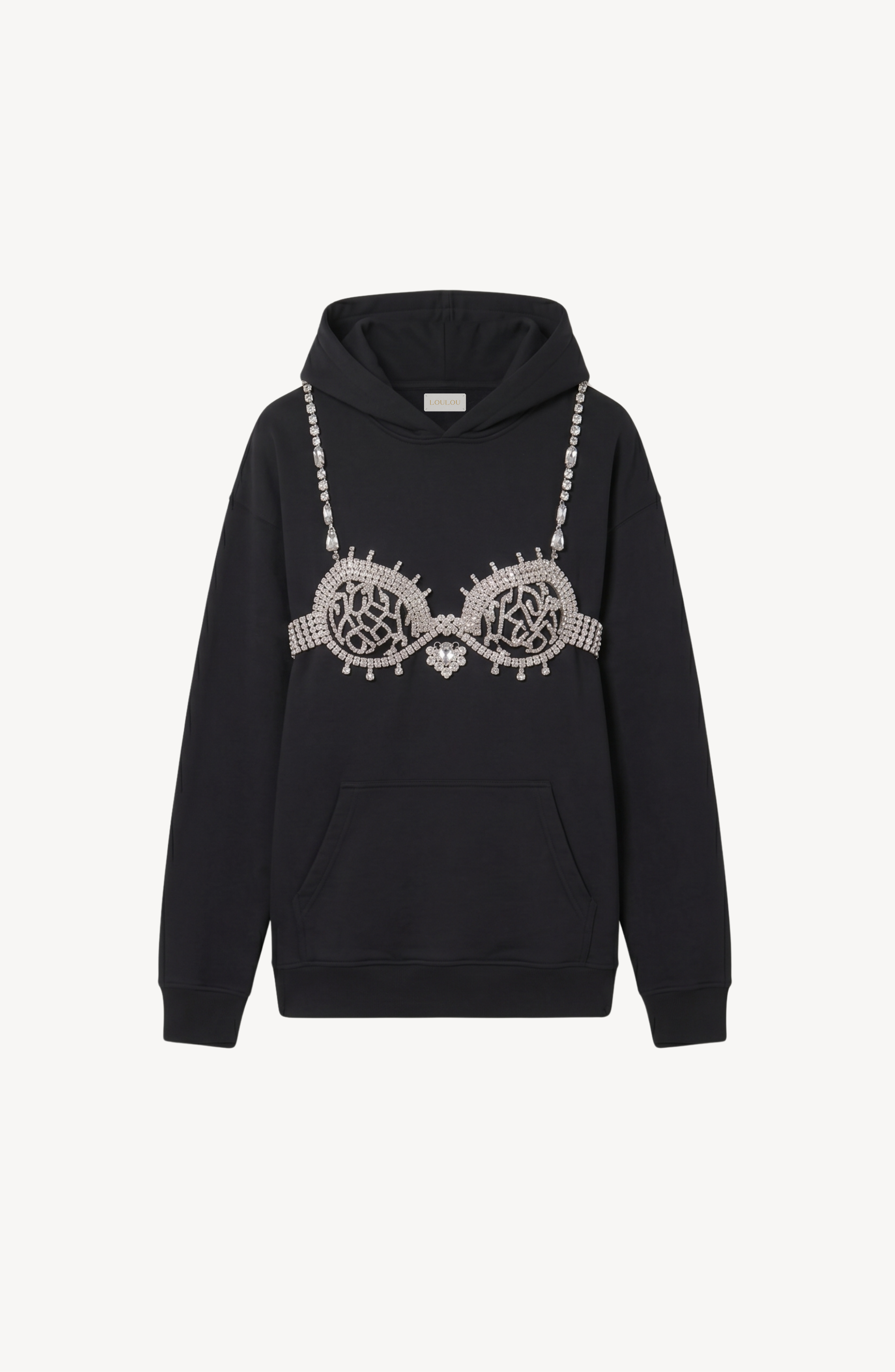 CRYSTAL BRA HOODIE in Black — flat lay