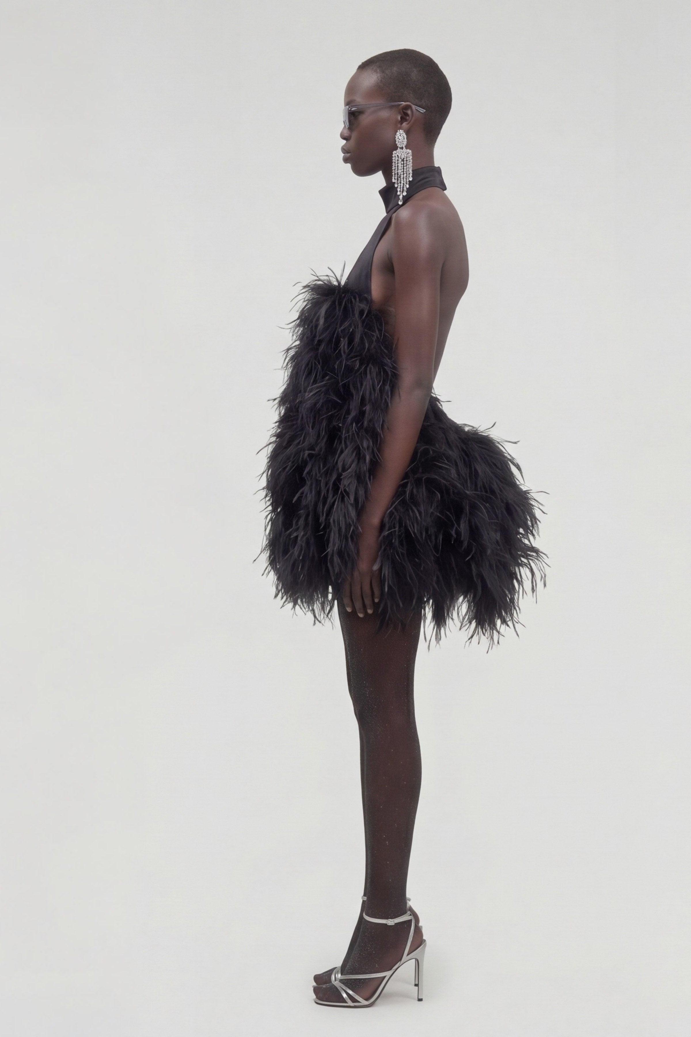 LOULOU Black Feather Halter Mini Dress - photo 5