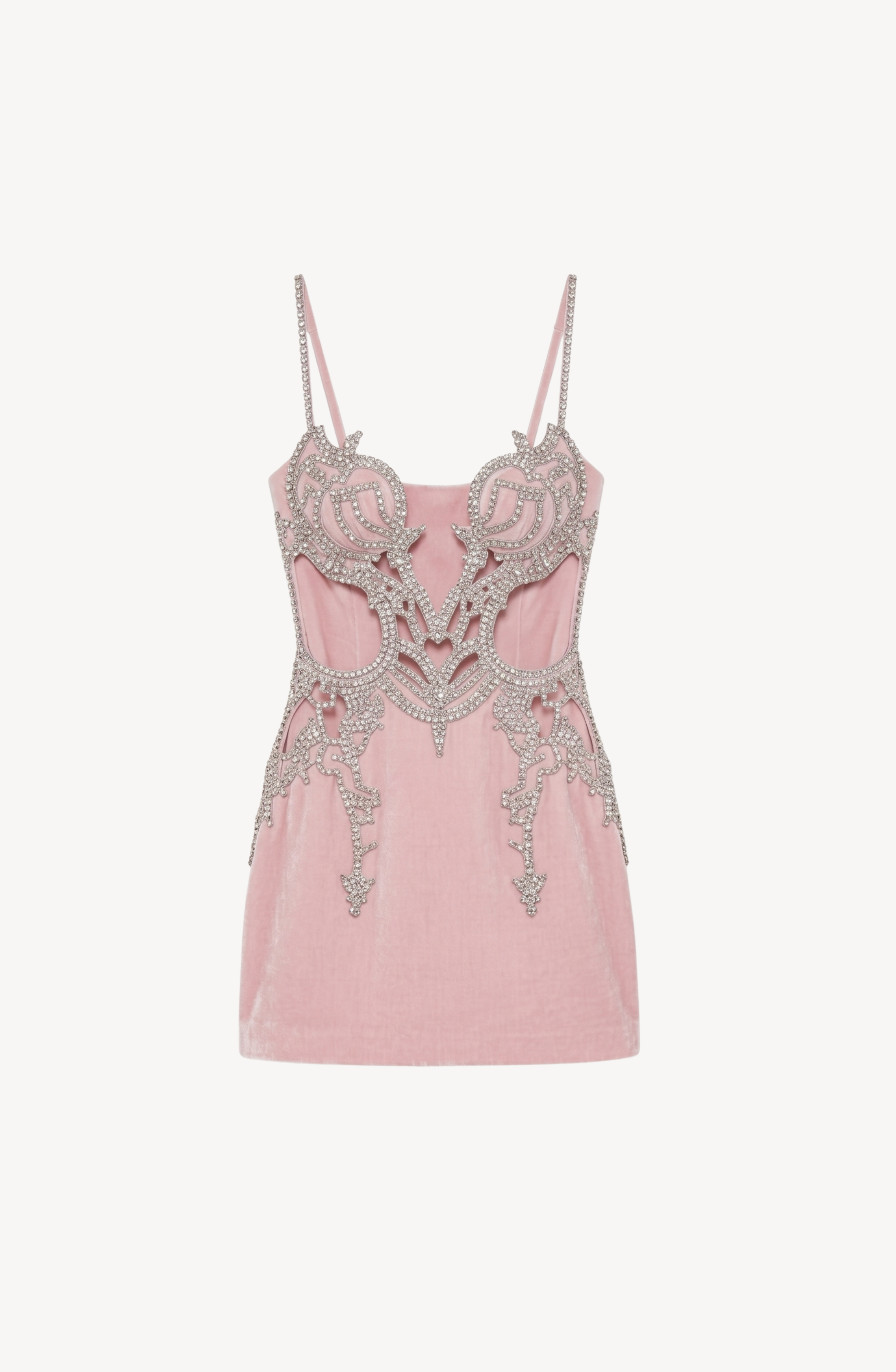 CRYSTAL CORSET MINI DRESS in Powder Pink — flat lay