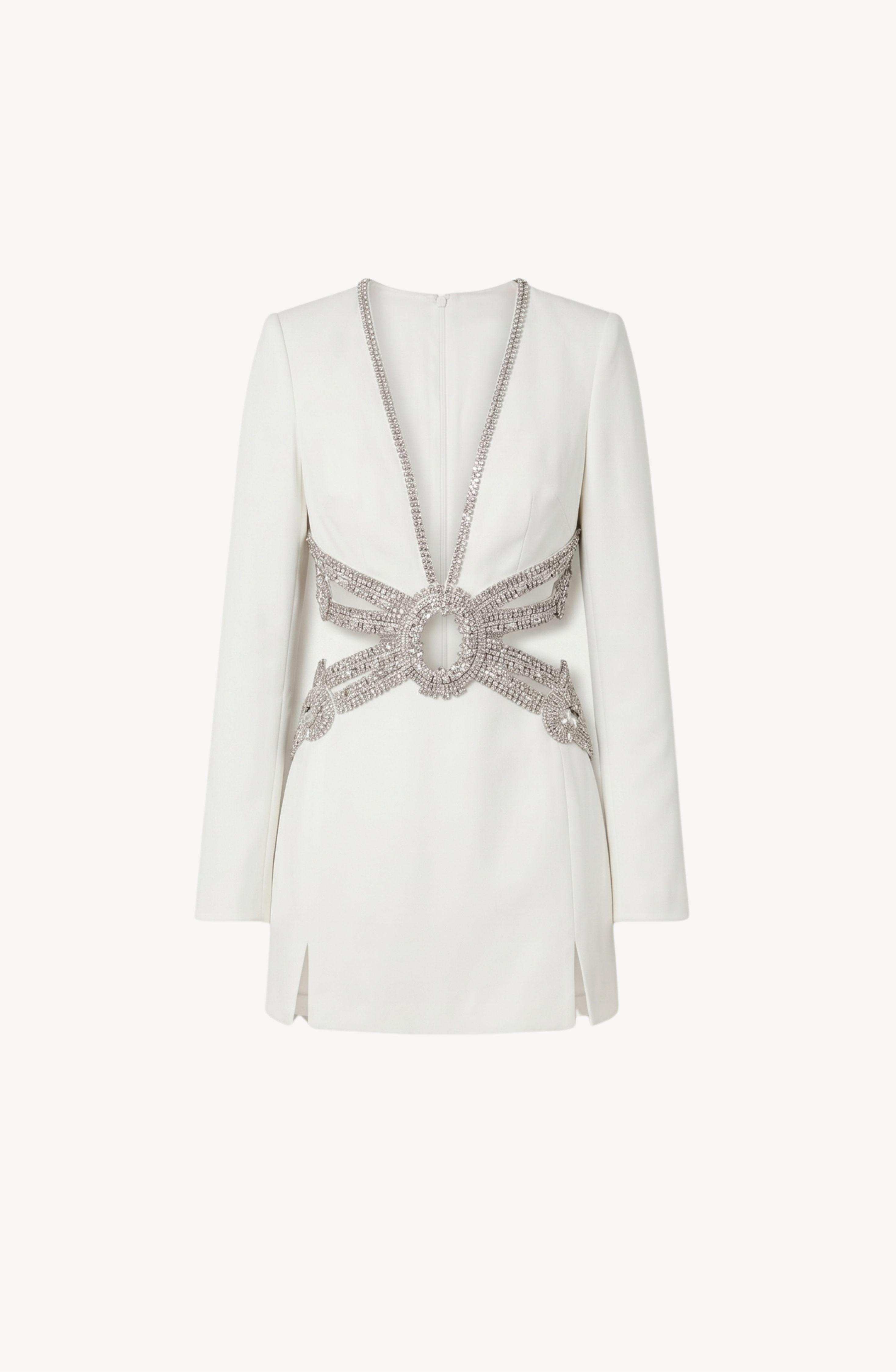 CRYSTAL CUTOUT BLAZER DRESS in White — flat lay