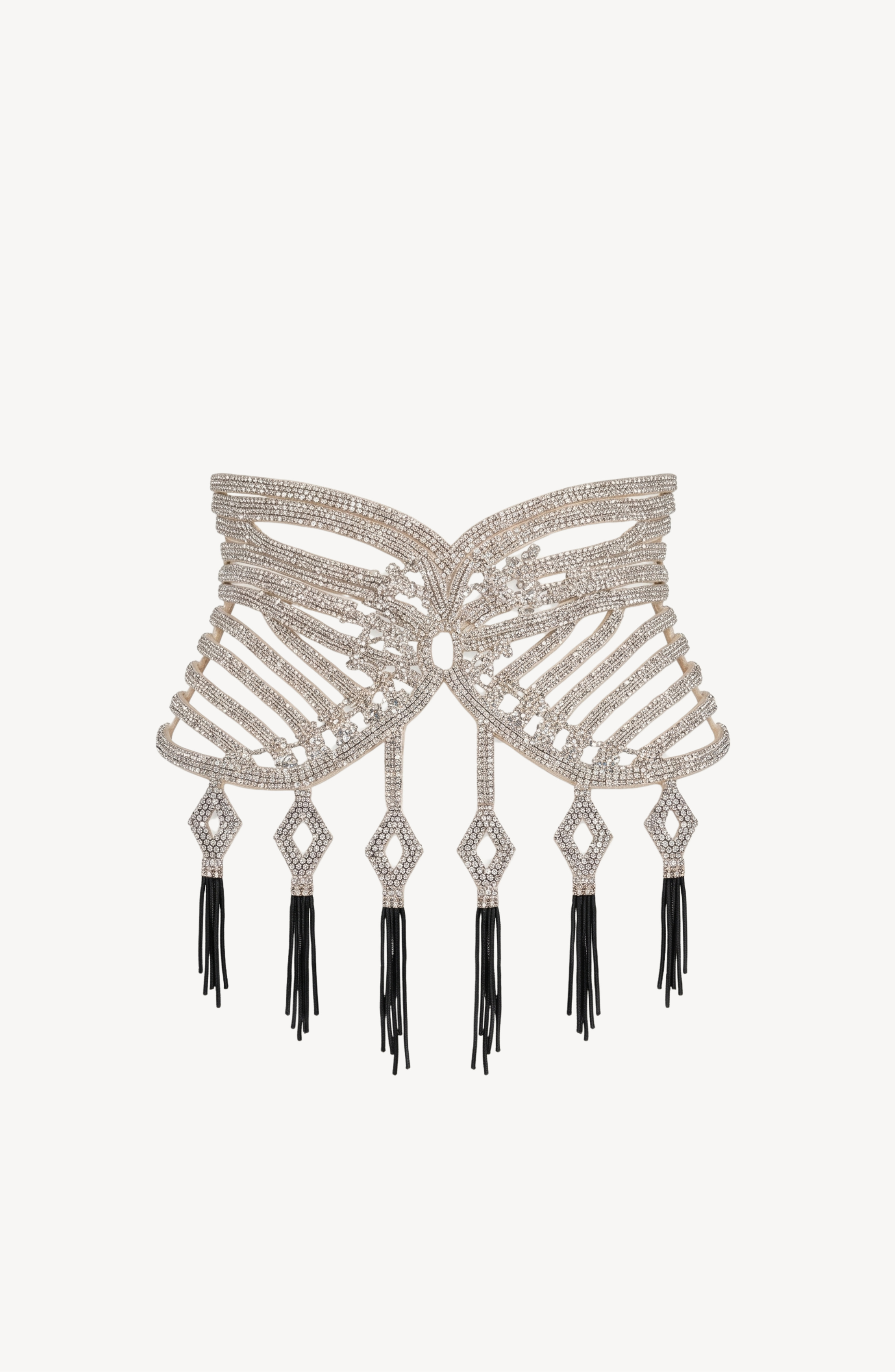 CRYSTAL CORSET BELT in Silver — flat lay
