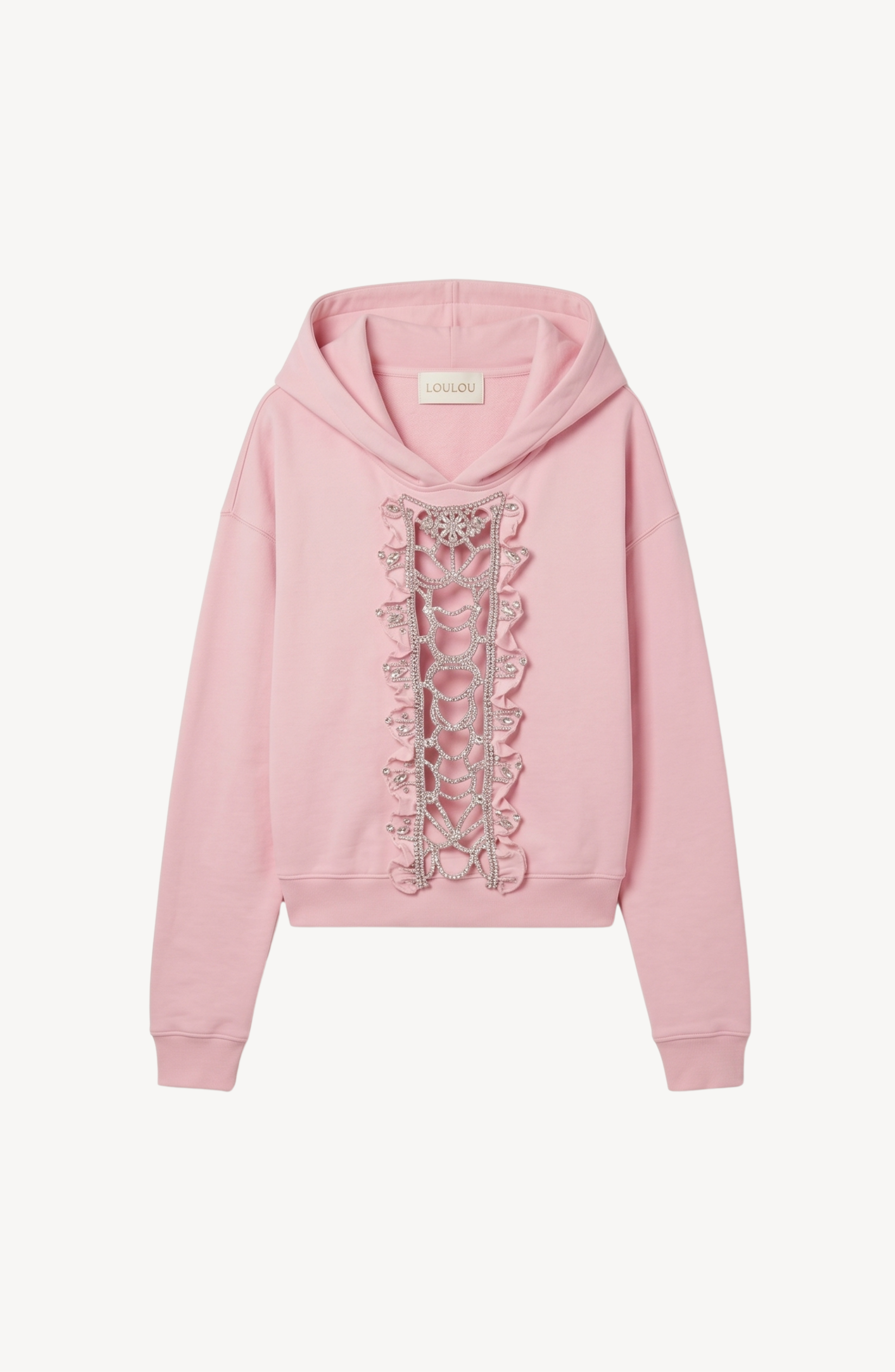 CUTOUT LACE HOODIE in Powder Pink — flat lay