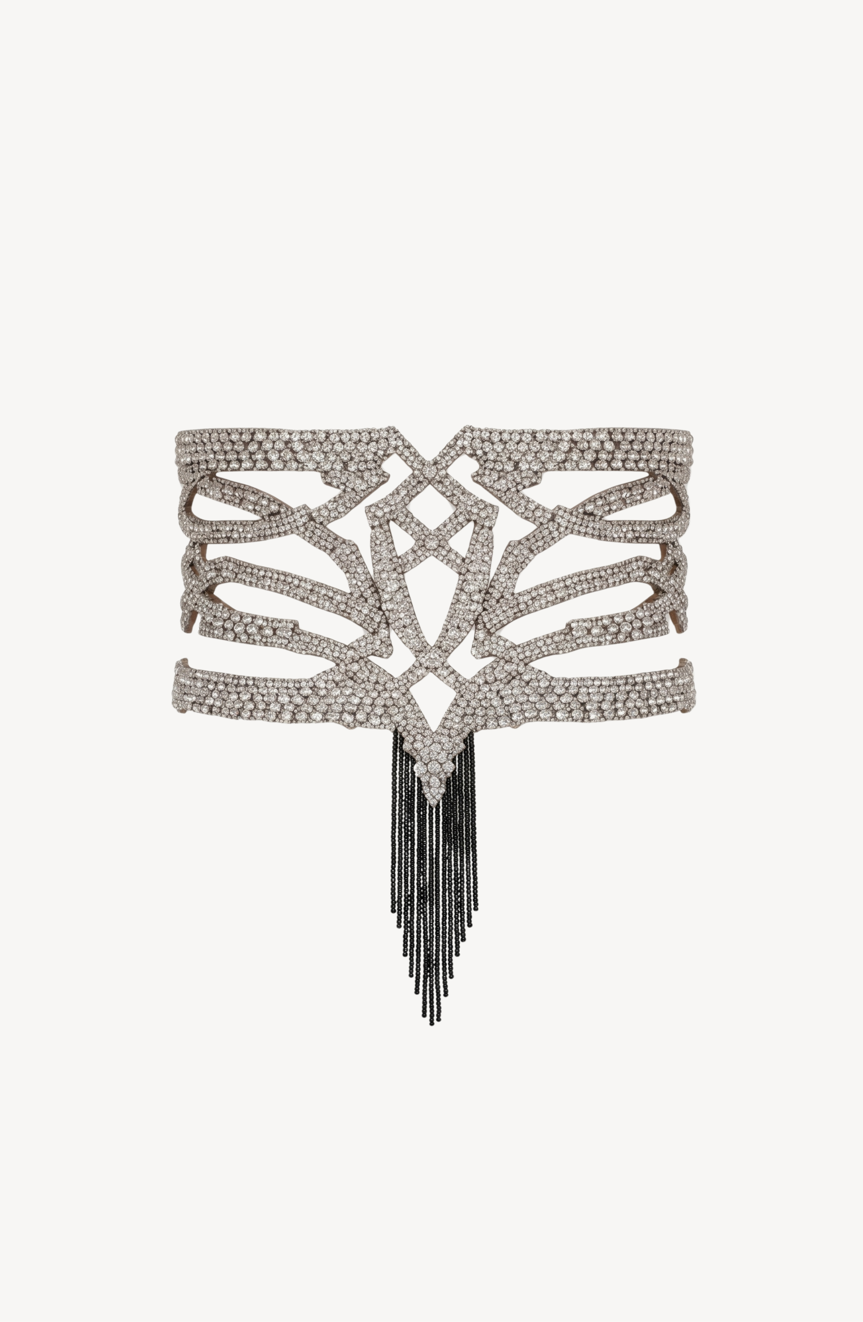 CRYSTAL CAGE HARNESS in Silver — flat lay