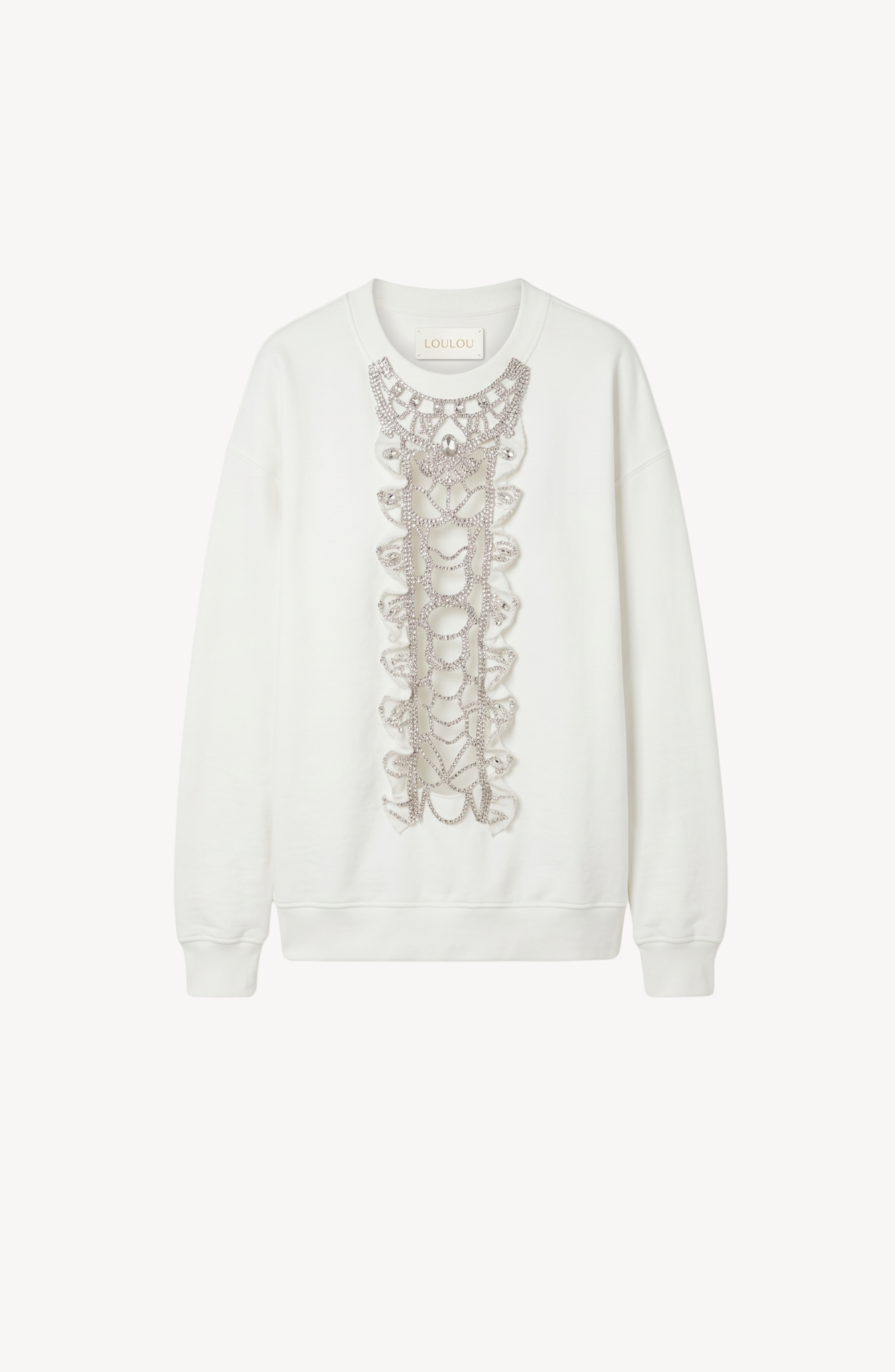 CRYSTAL CORSET SWEATSHIRT in White — flat lay