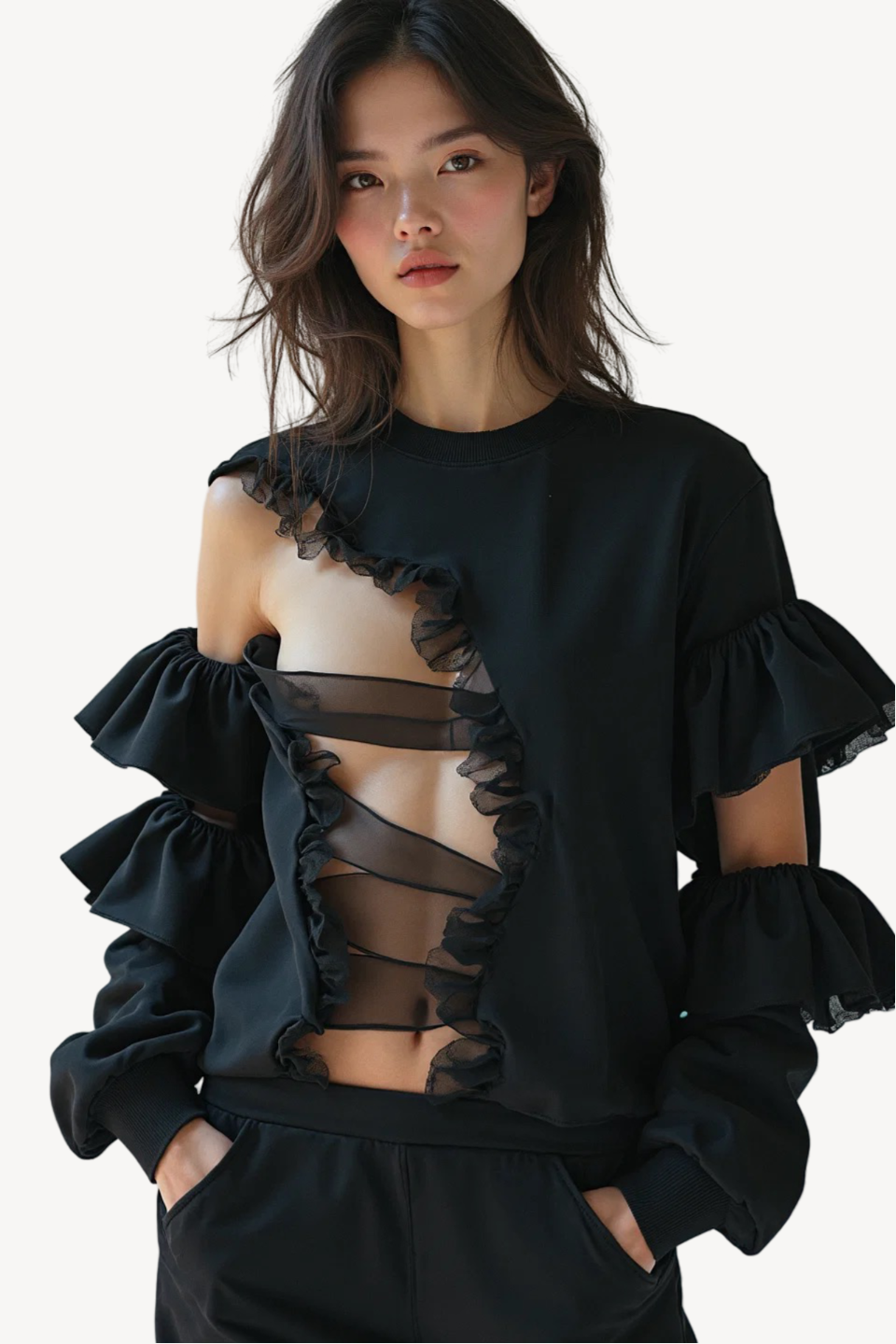 SÉDUCTION SHEER CUT-OUT SWEATSHIRT