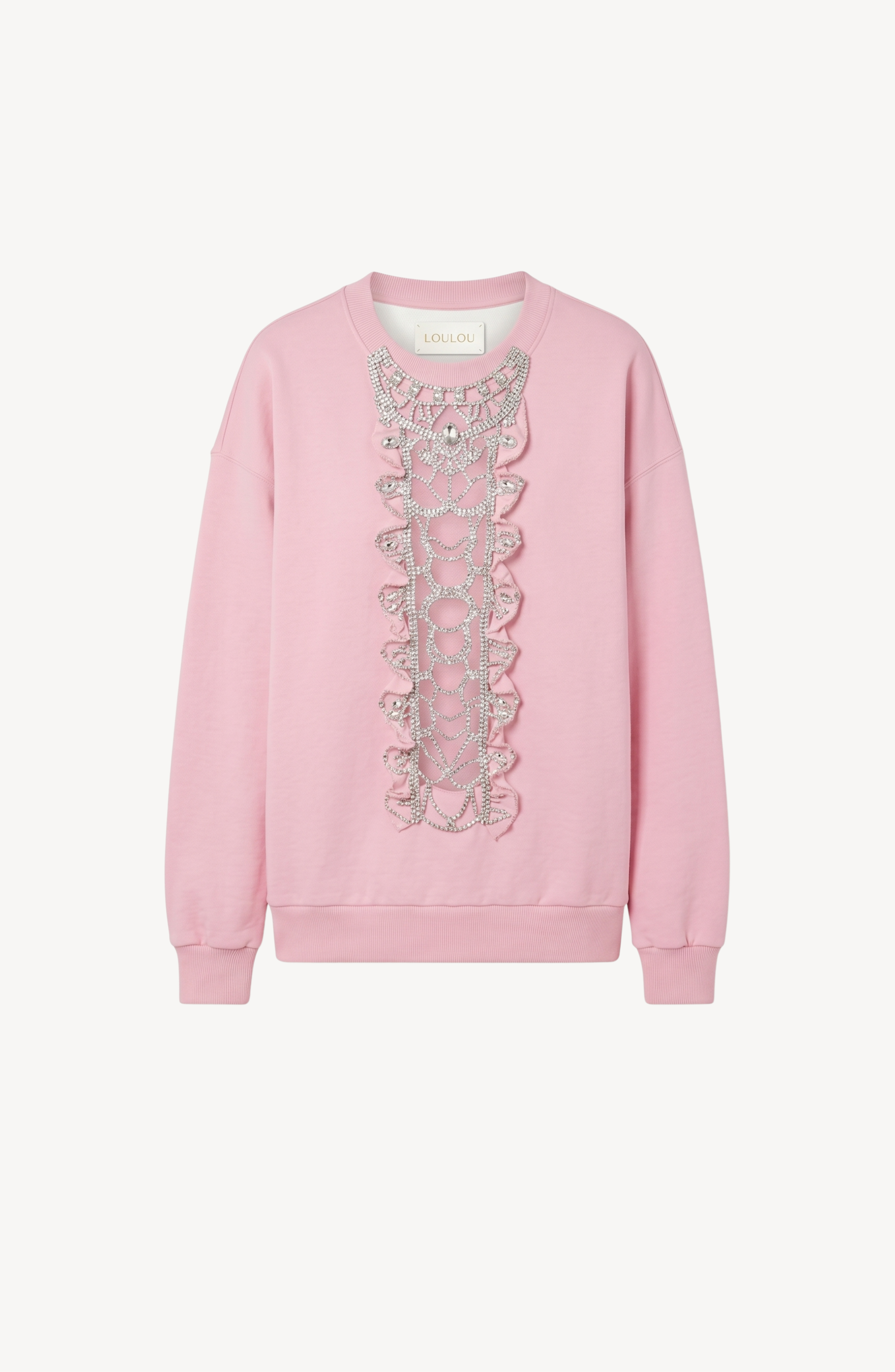 CRYSTAL BRA SWEATSHIRT in Powder Pink — flat lay