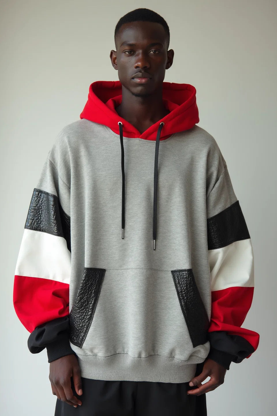 Red Hooded Color Block Hoodie