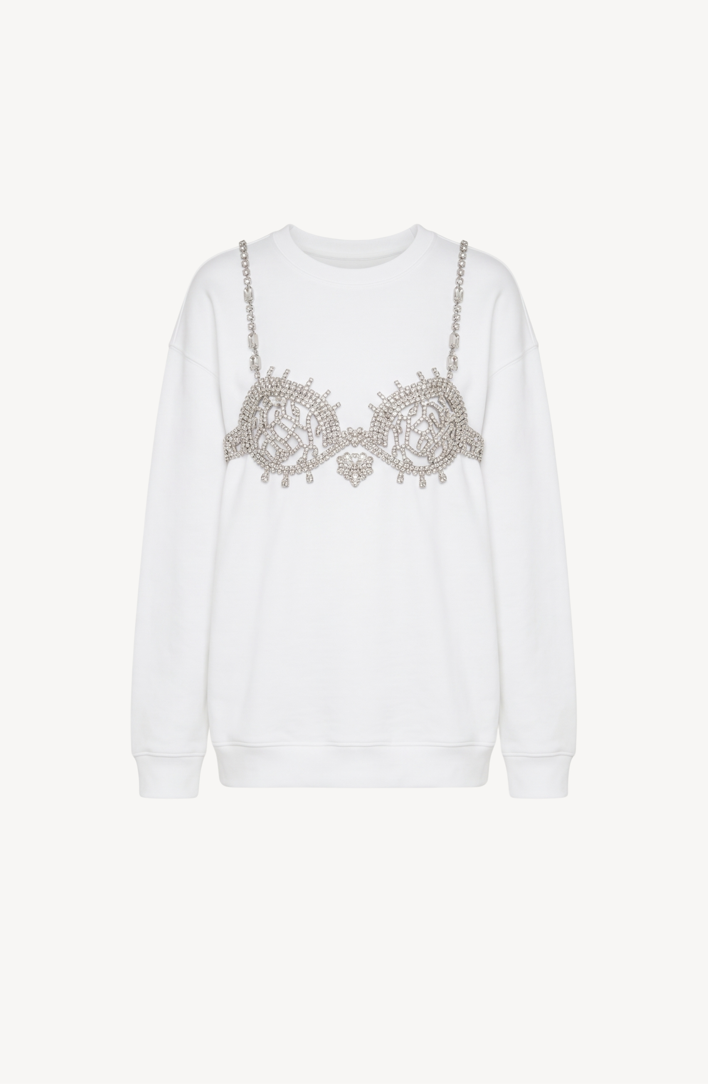 CRYSTAL BRA SWEATSHIRT in White — flat lay