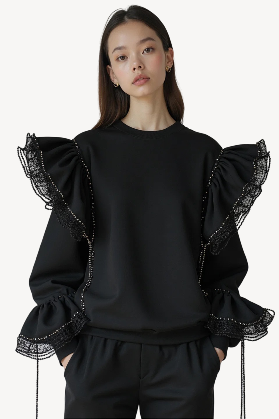 NOCTURNE RUFFLED SWEATSHIRT