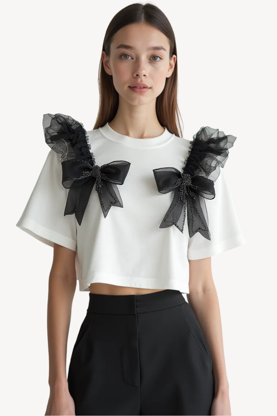 NOCTURNE BOW CROPPED TEE