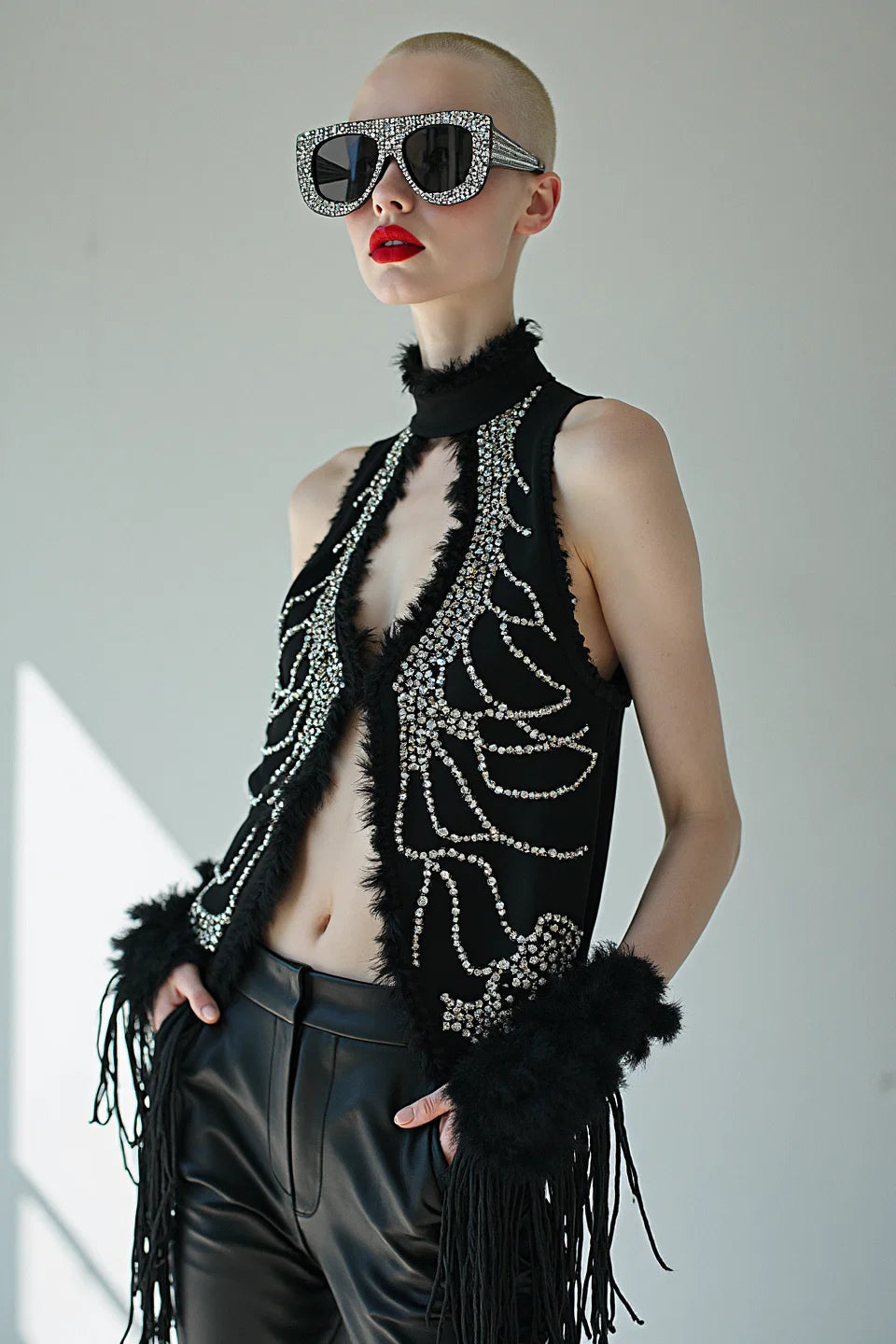 NOCTURNE - CRYSTAL EMBELLISHED FRINGE VEST