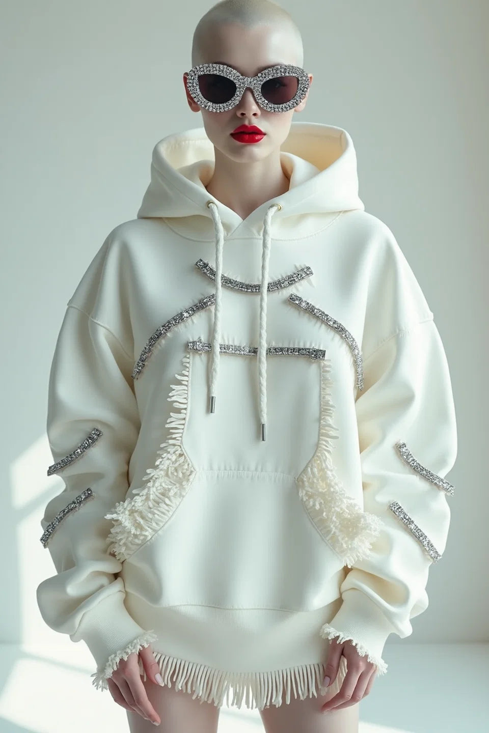 LUMINOUS EMBRACE - EMBELLISHED IVORY HOODIE