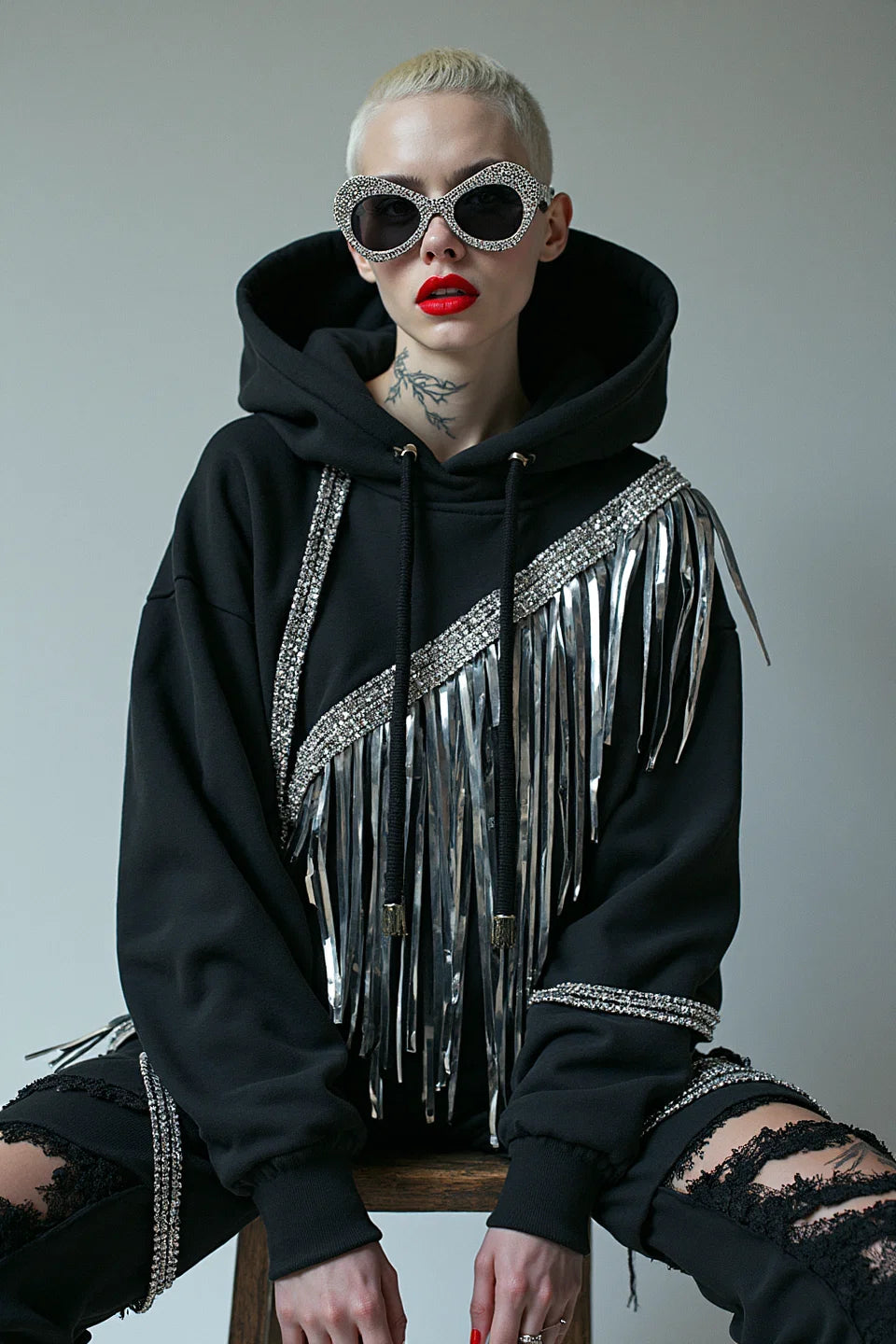 REBEL RADIANCE - EMBELLISHED BLACK HOODIE