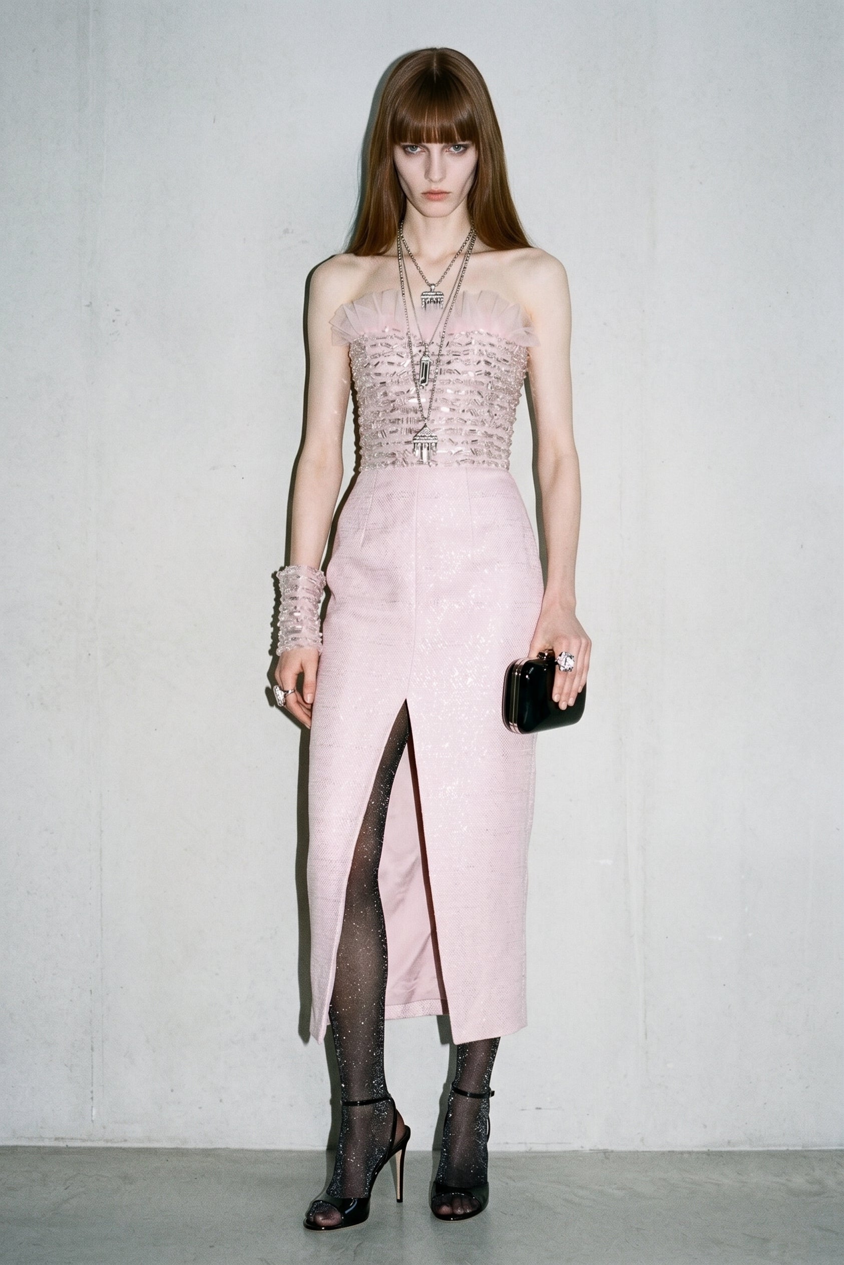 LOULOU Pink Crystal Corset Midi Dress - photo 2