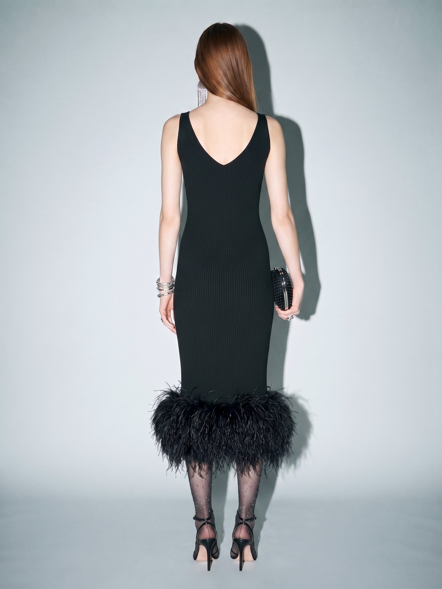 LOULOU Feather-Trim Midi Knit Dress - photo 3