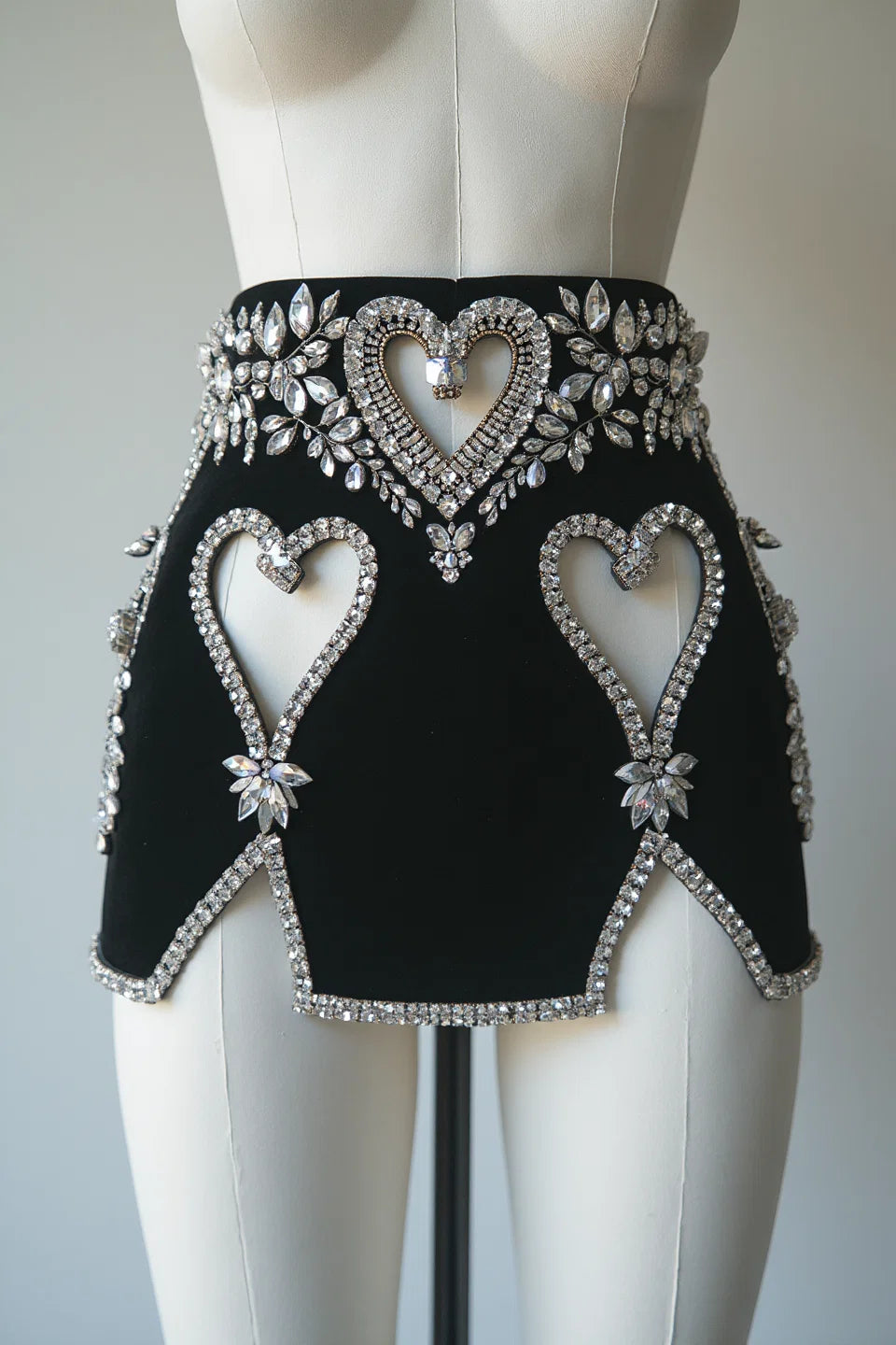 JEWELED HEART CUTOUT MINI SKIRT