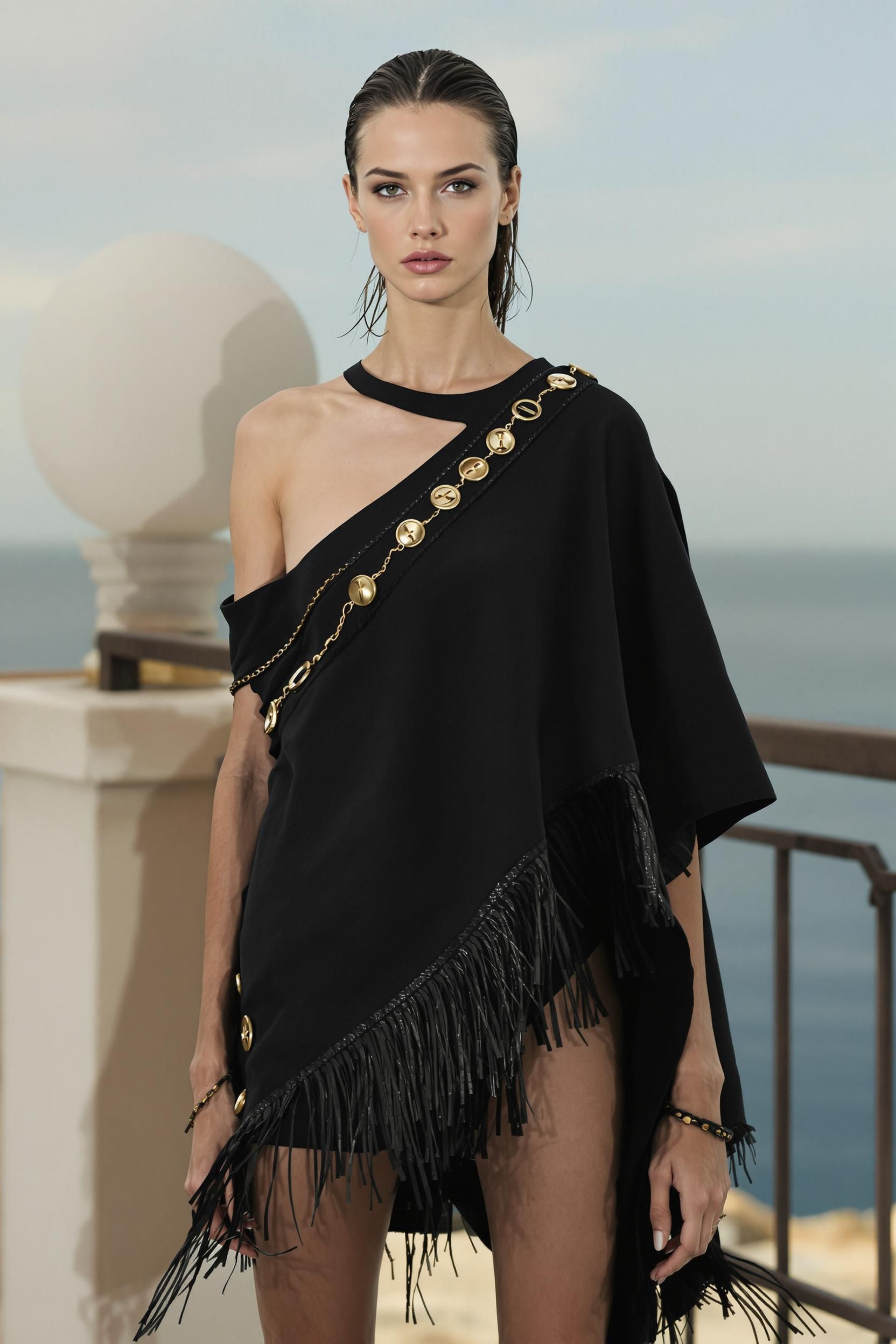 FRINGED SHOULDER MINI DRESS