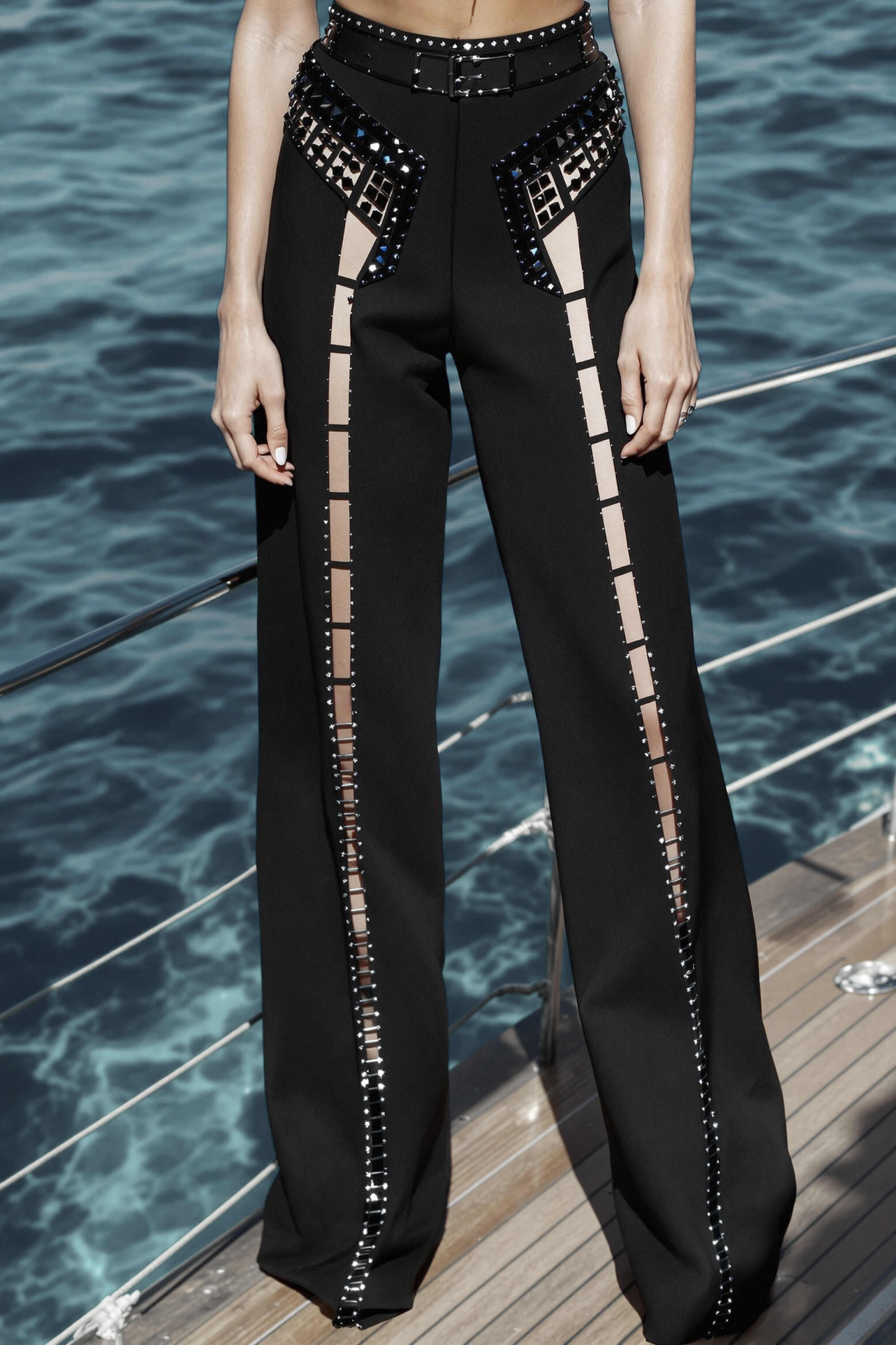 STUDDED MESH PANEL PANTS