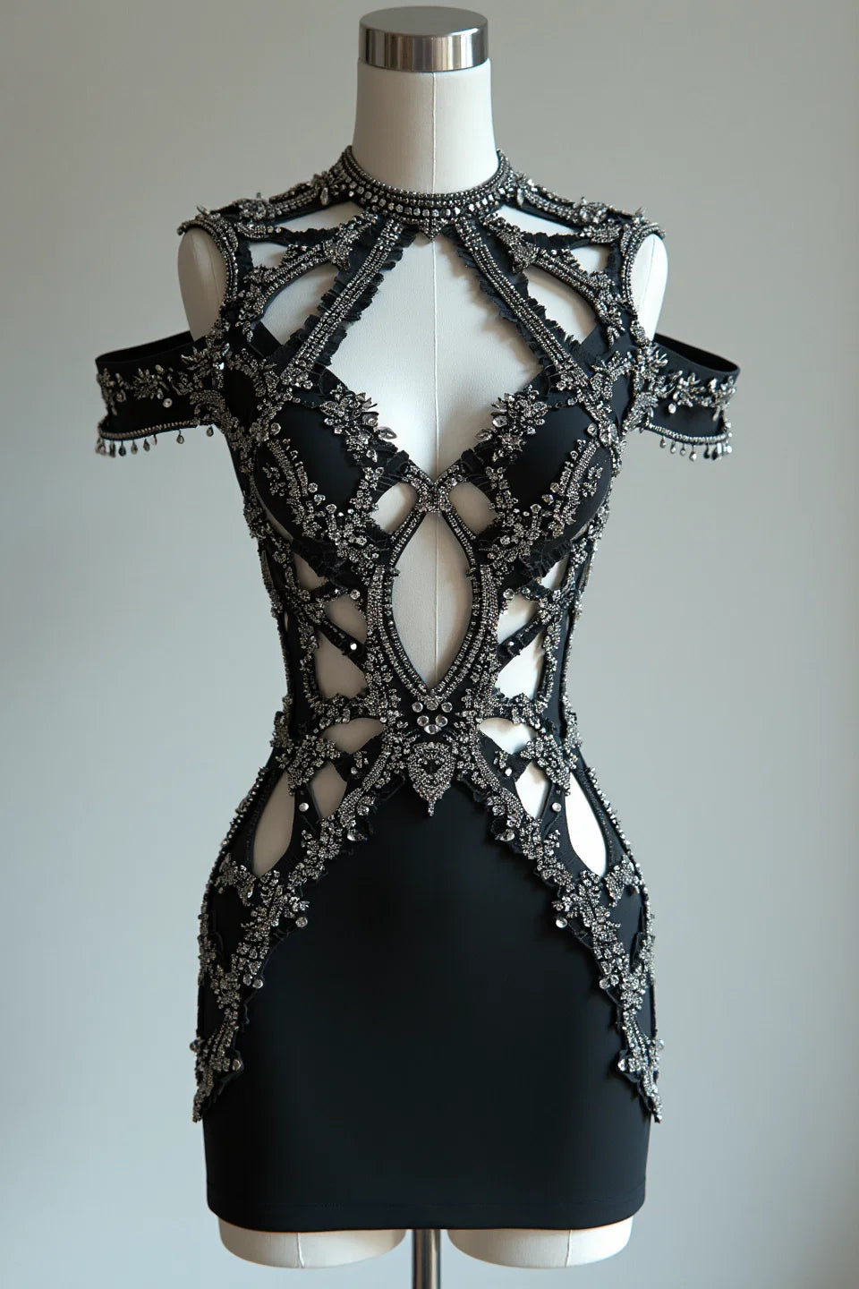 ARCHITECTURAL CRYSTAL CAGE MINI DRESS