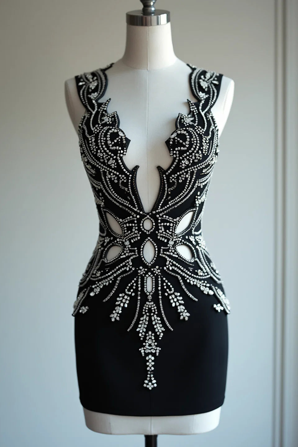 BAROQUE EMBROIDERED CRYSTAL MINI DRESS