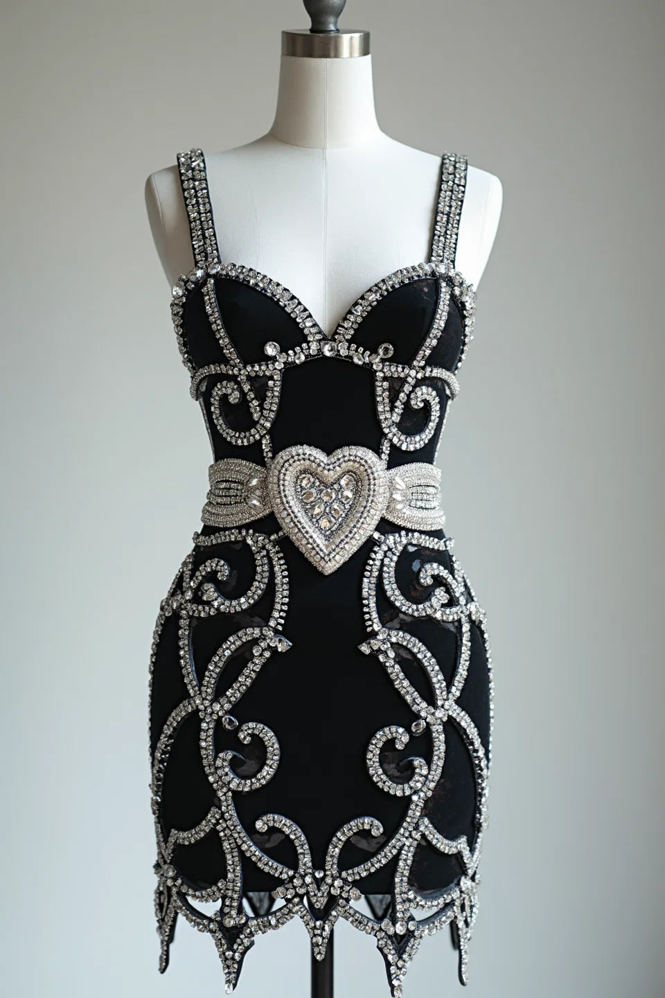 HEART OF ORNAMENTAL CRYSTAL MINI DRESS