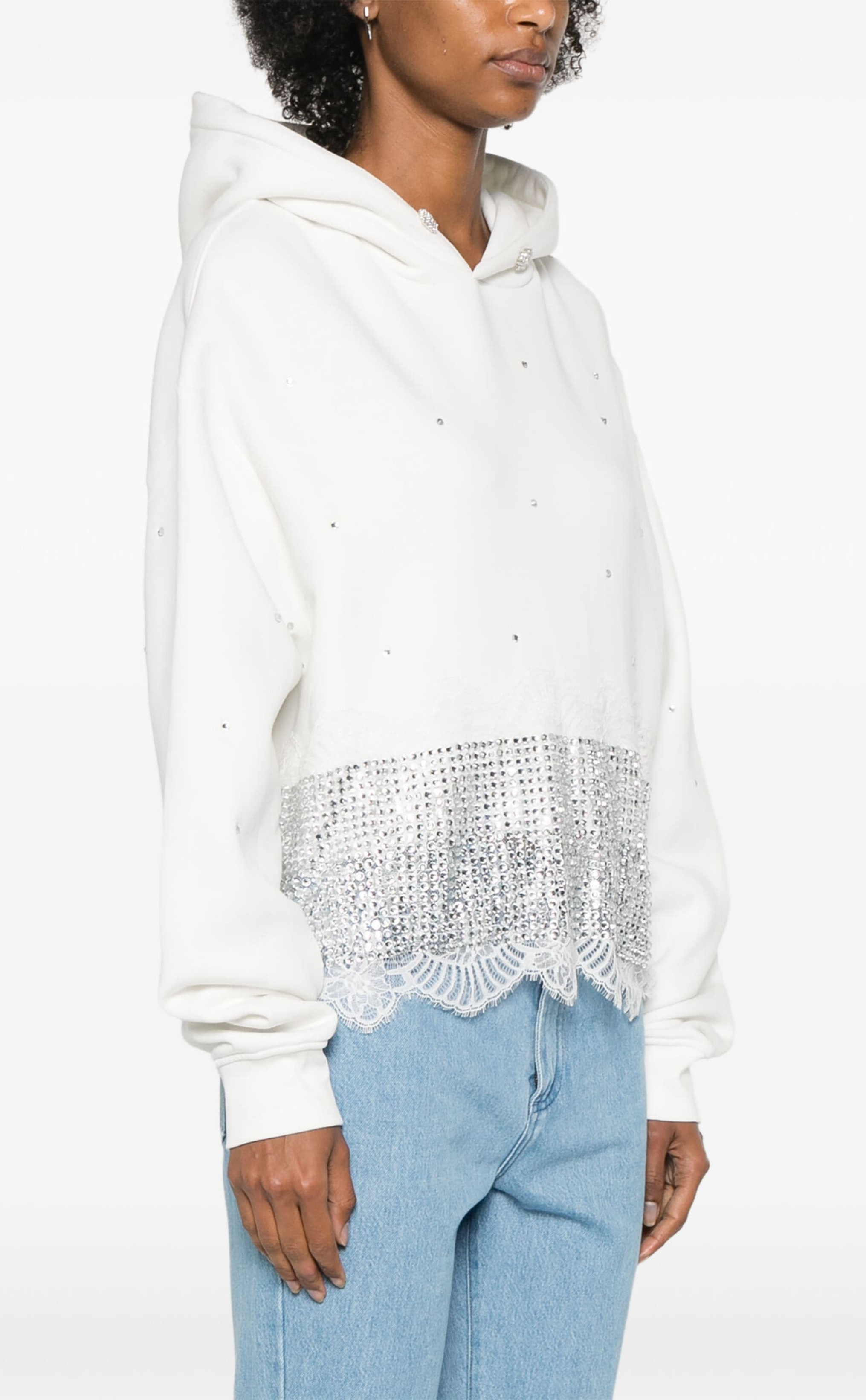 Crystal-embellished cotton hoodie