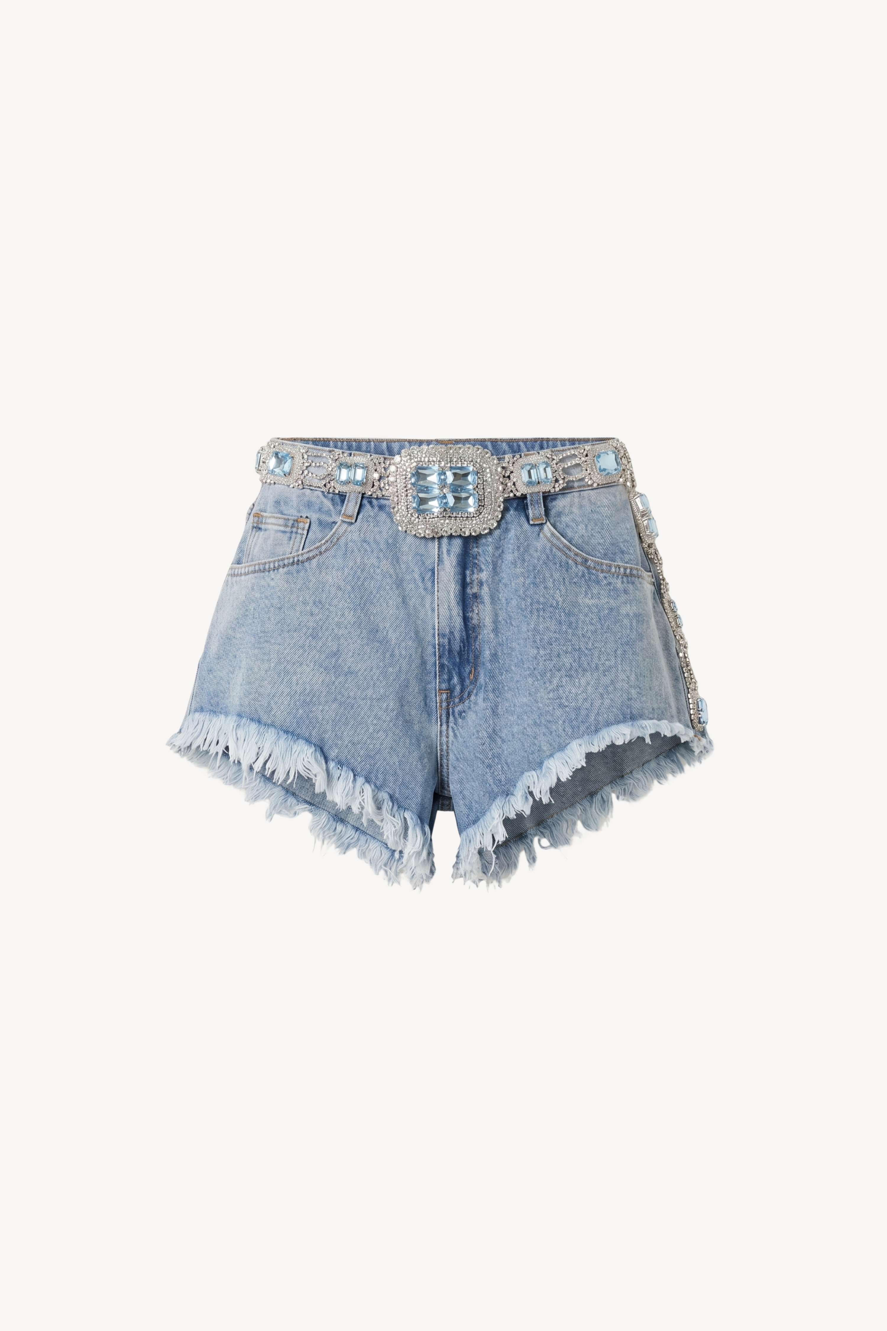 LOULOU Blue Crystal Embroidered Denim Shorts - photo 1