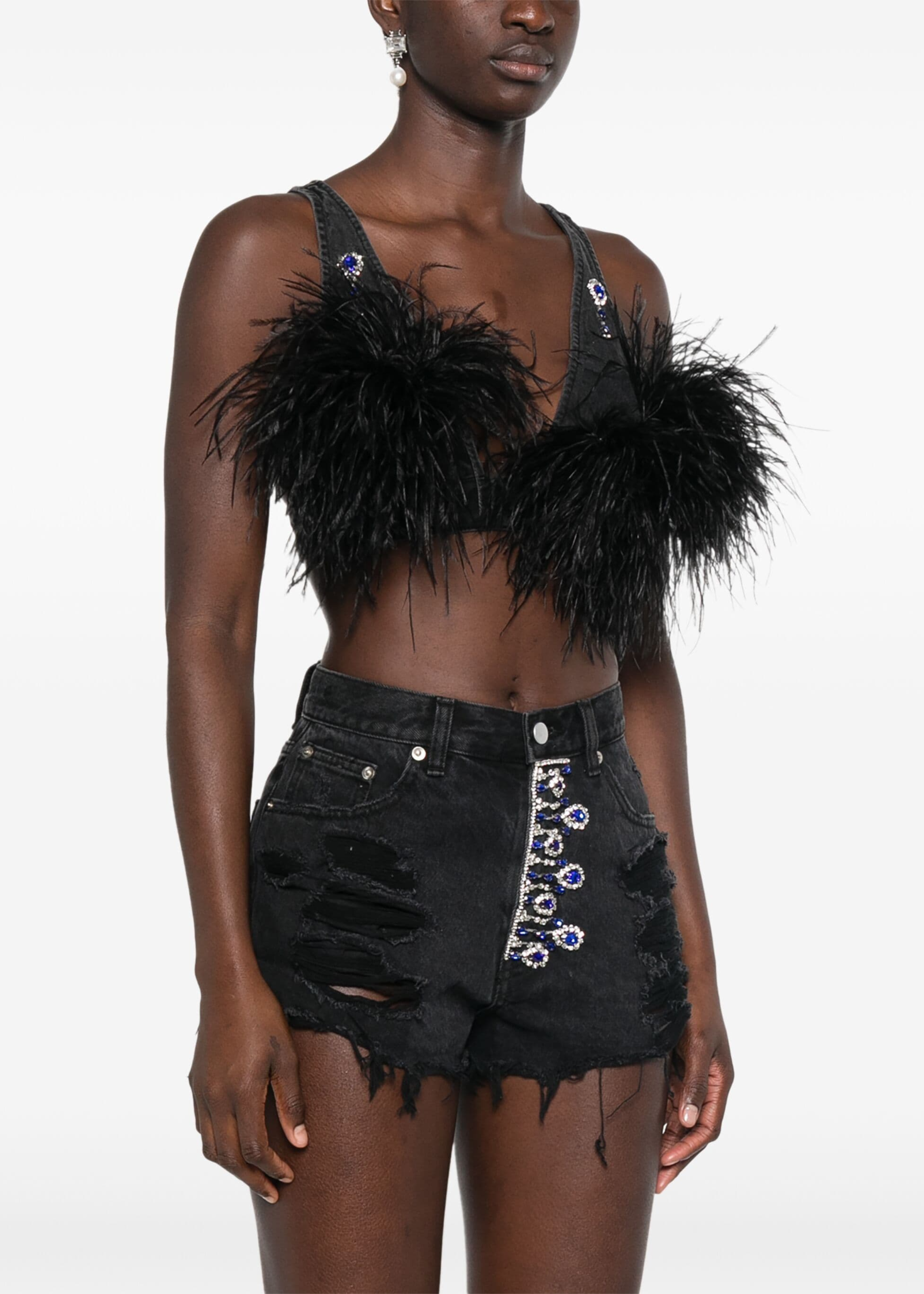 Feather-embellished bustier