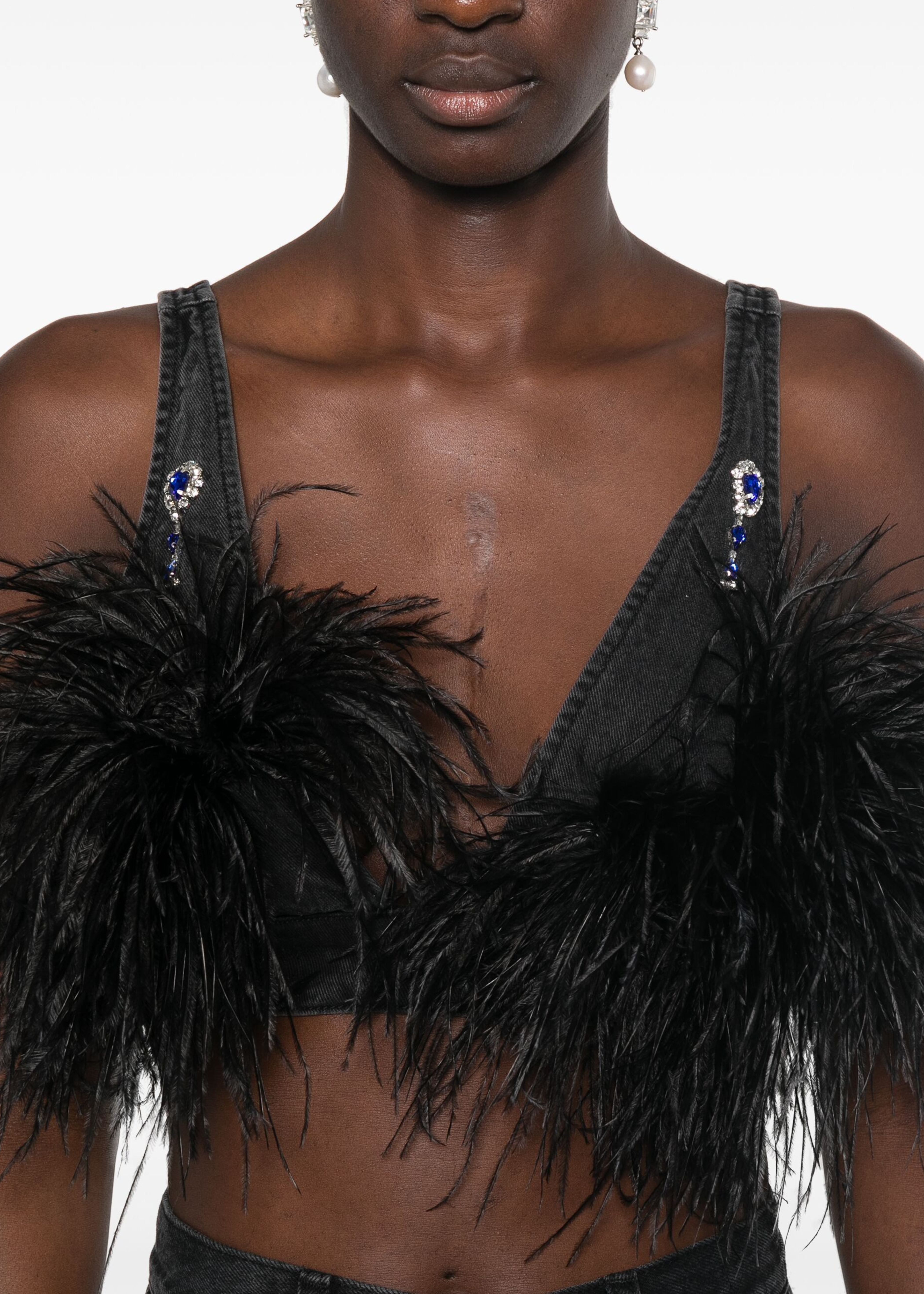 Feather-embellished bustier