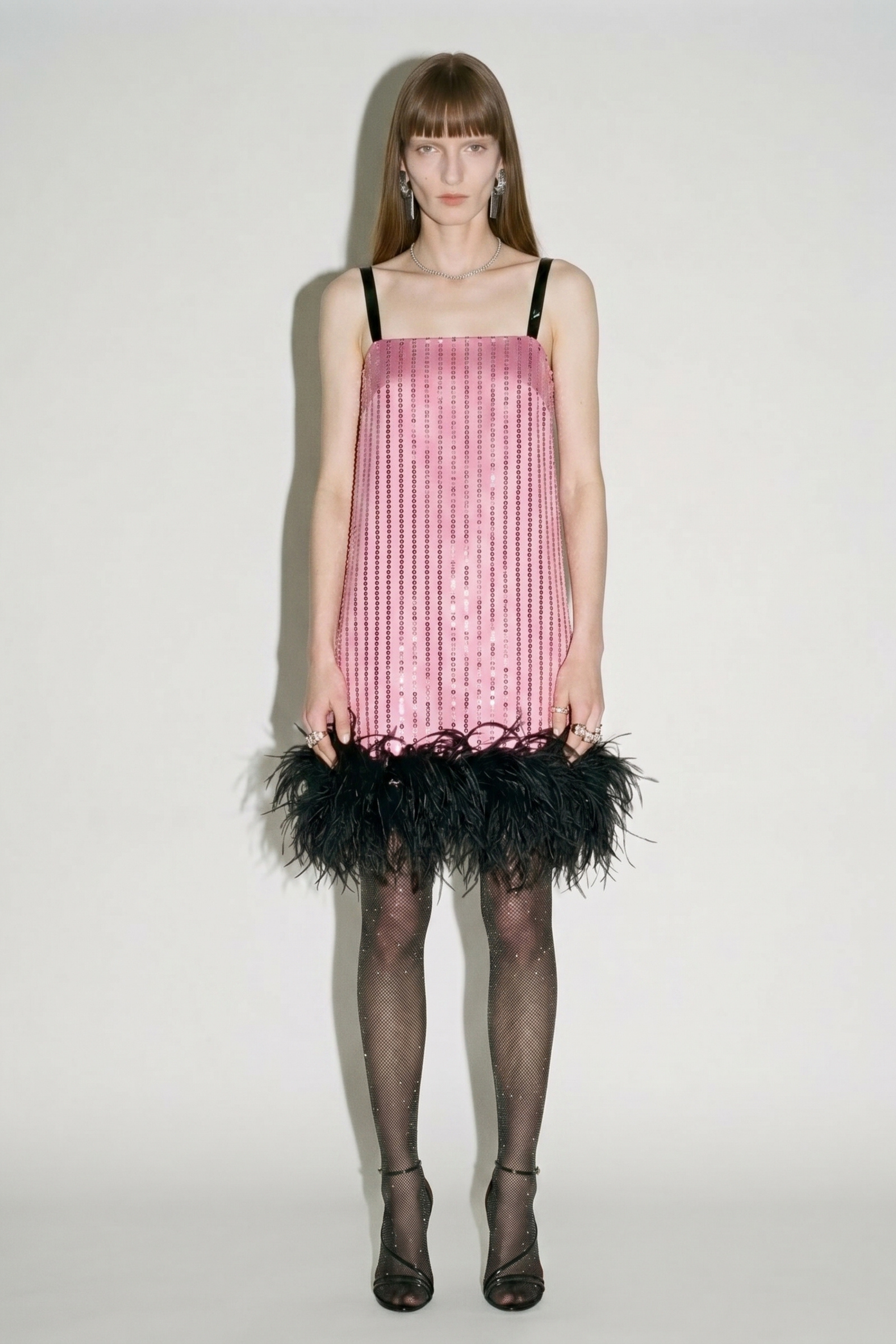 Pink Sequin Feather Mini Dress