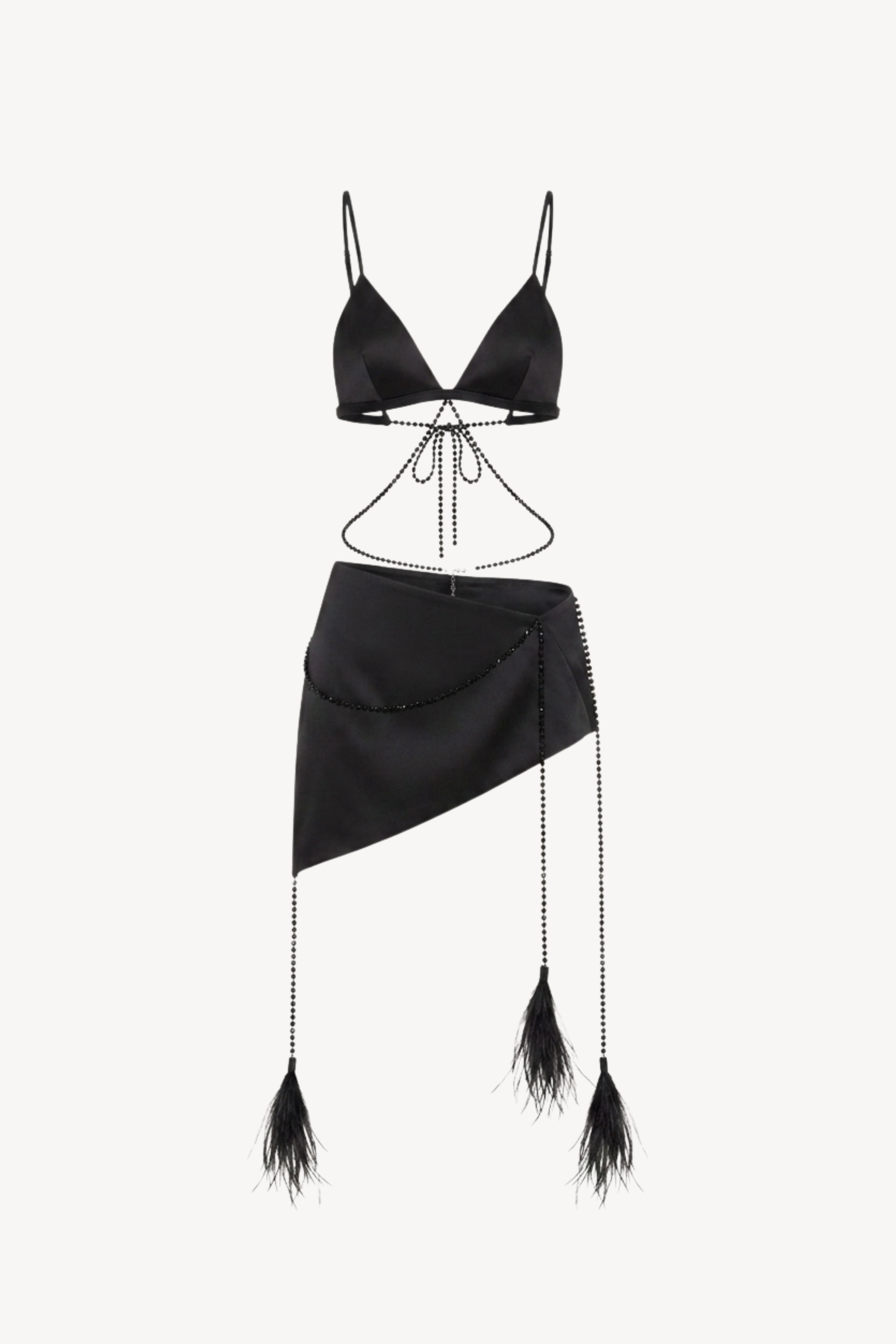Black Satin Feather Trim Set