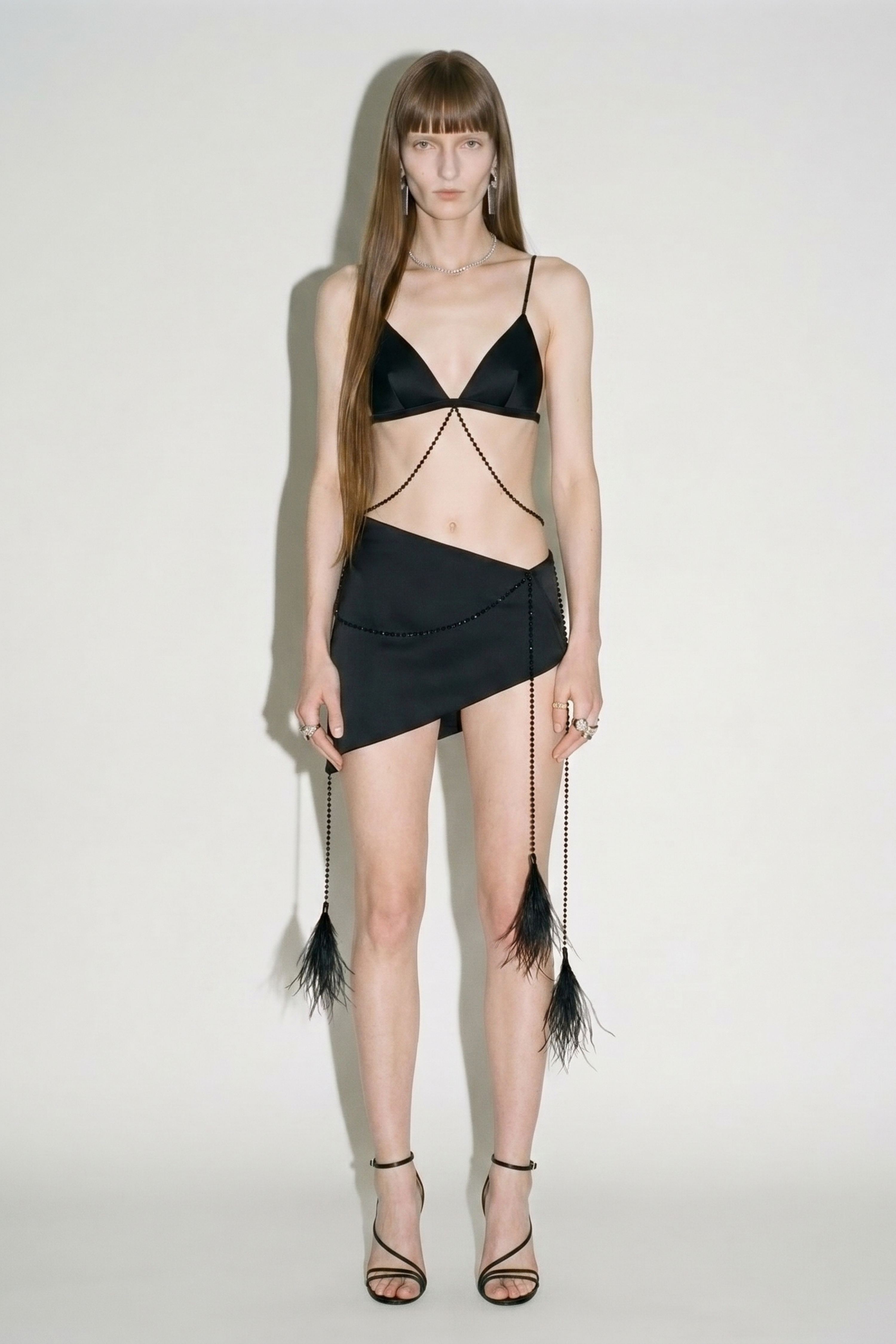 Black Satin Feather Trim Set