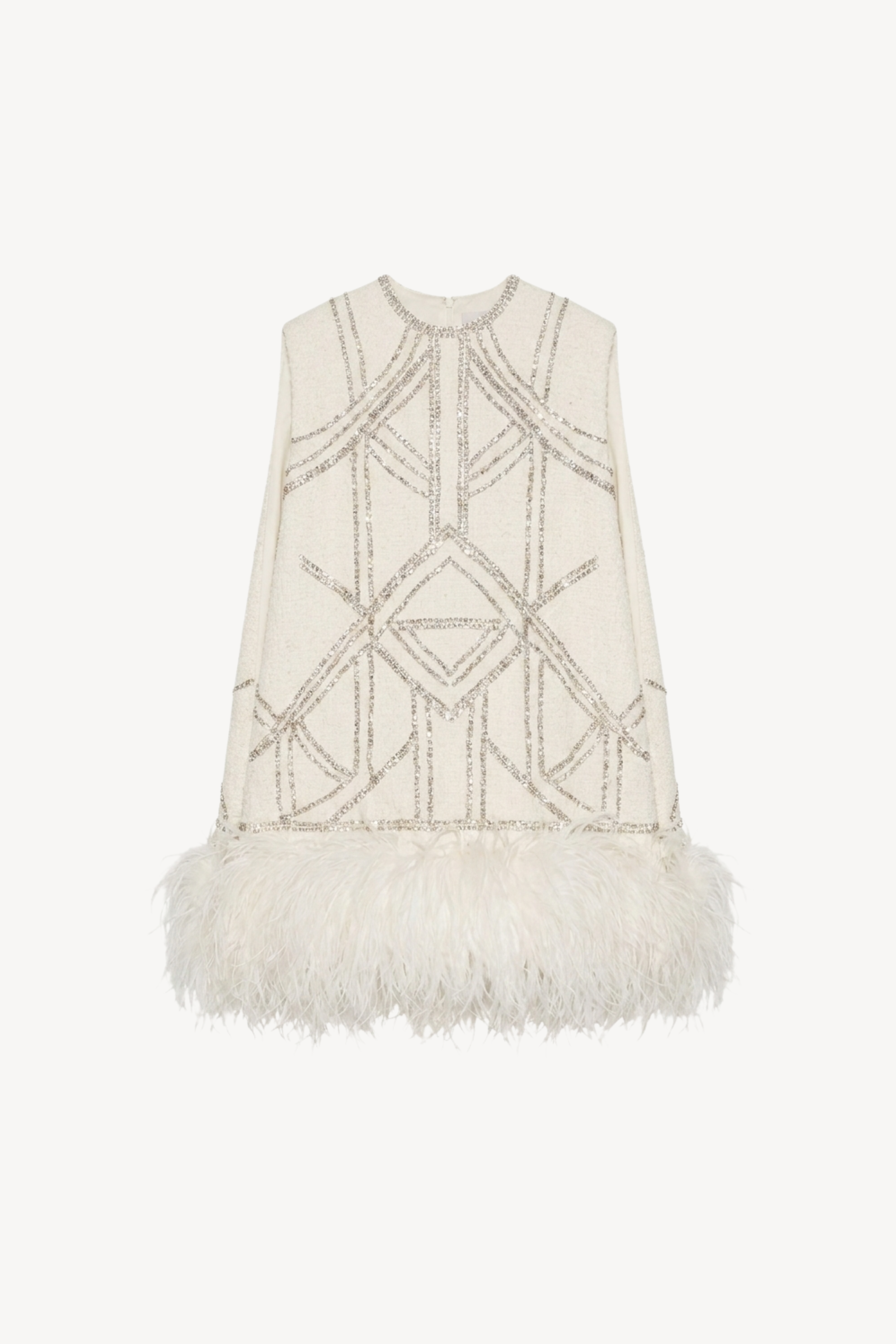 Ivory Crystal Feather Cape Mini Dress