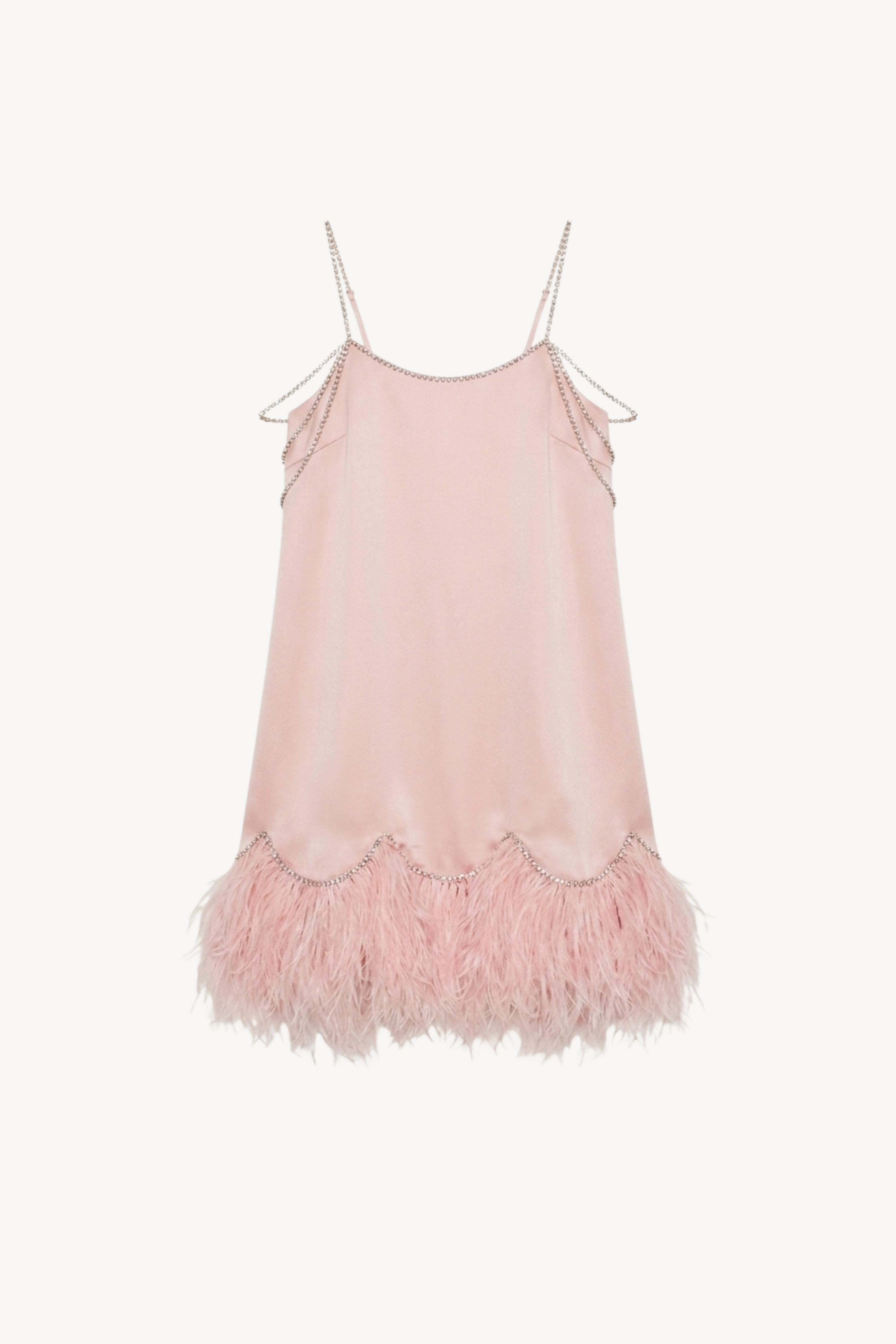 Pink Feather Trim Mini Dress