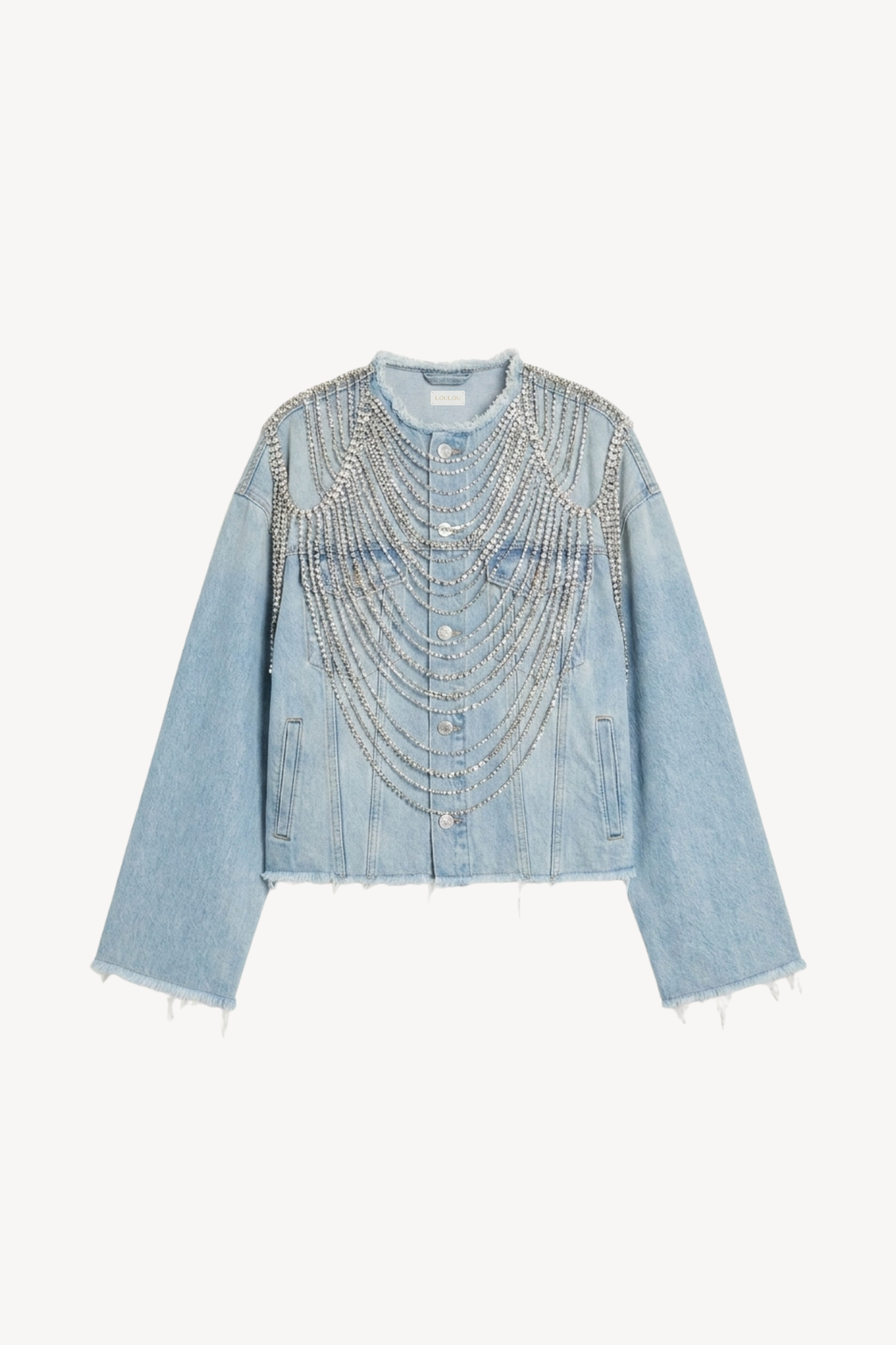Light Blue Crystal Fringe Denim Jacket