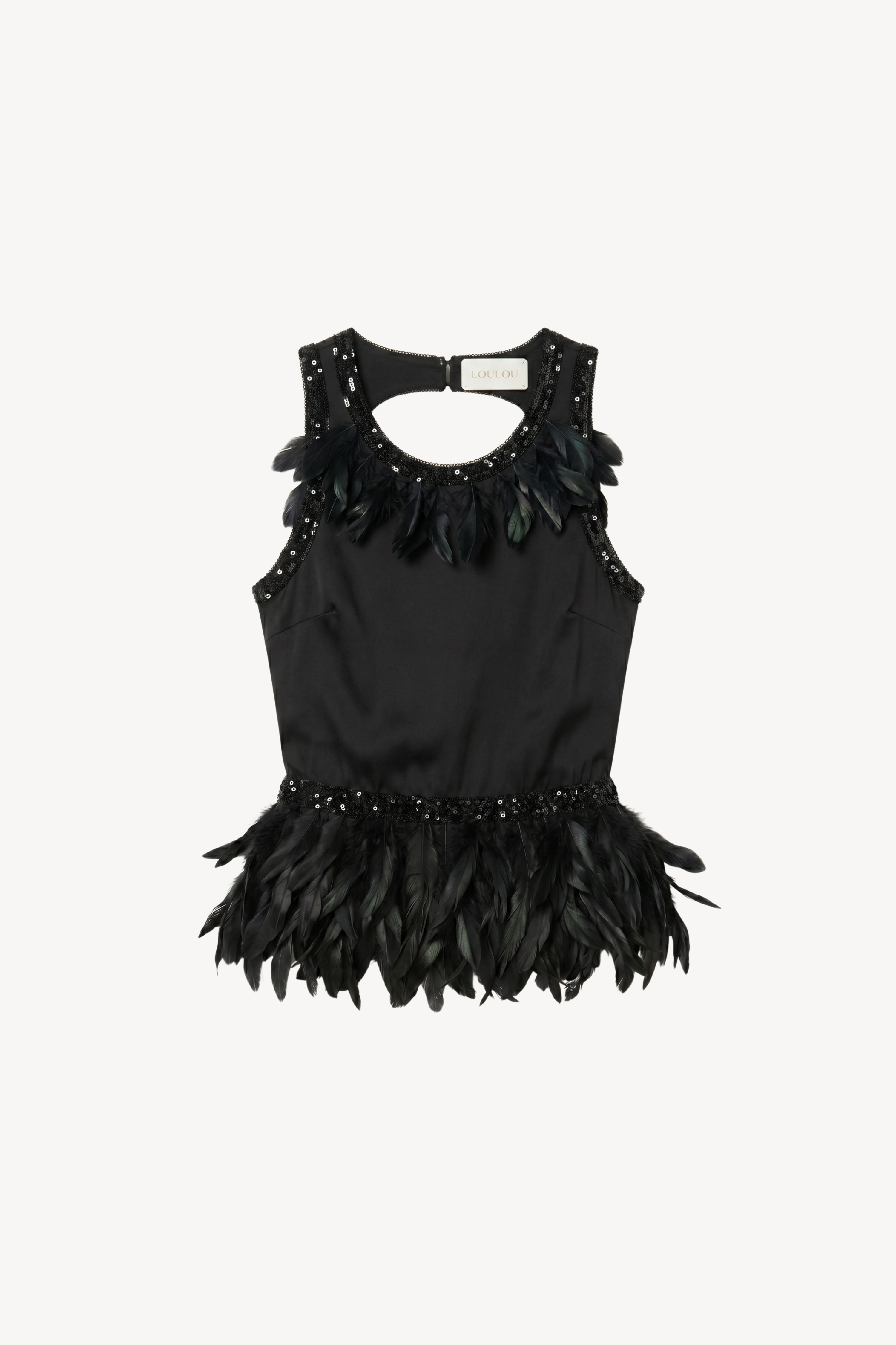 Black Feather Sequin Peplum Top