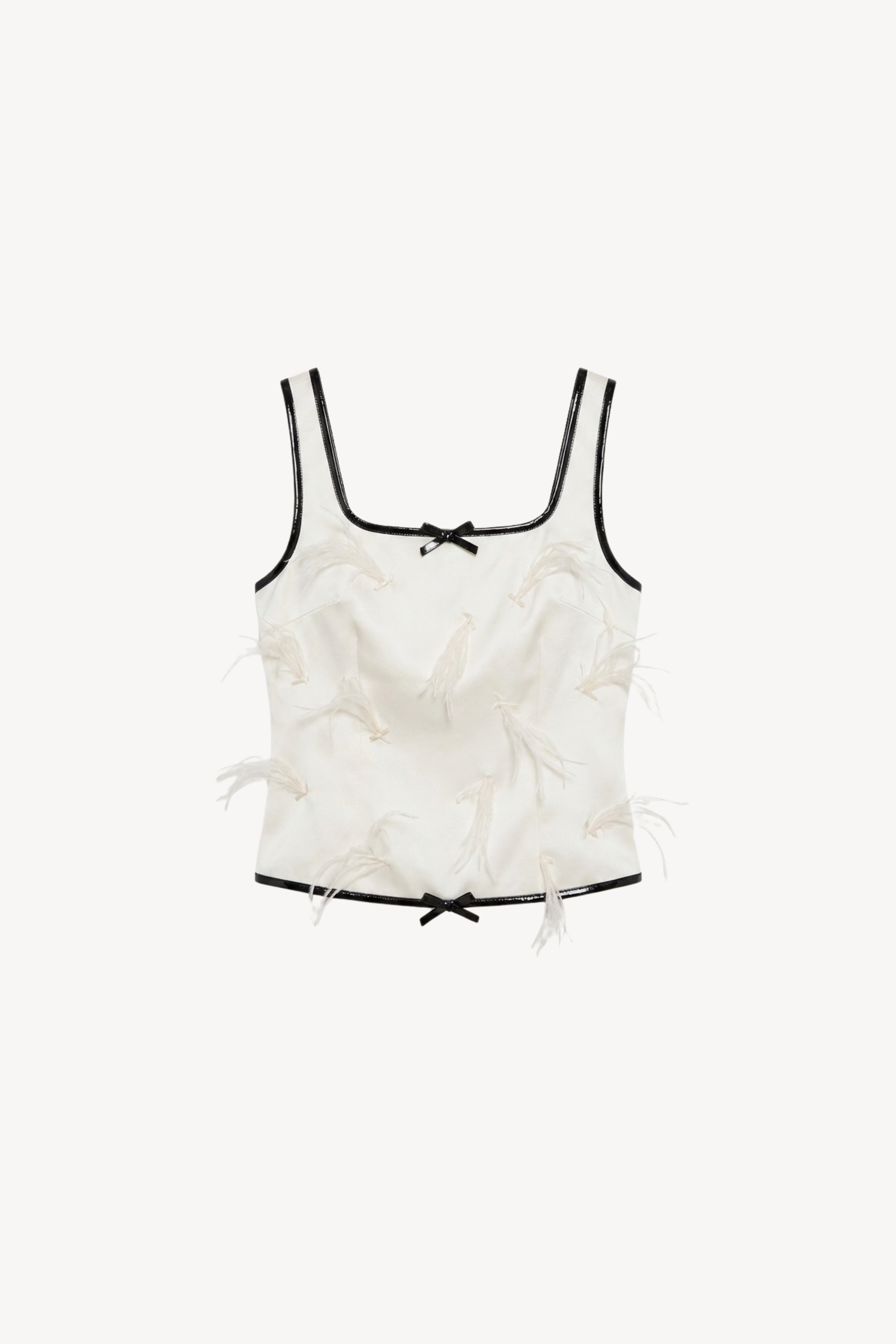 Ivory Black Feather Bow Camisole Top