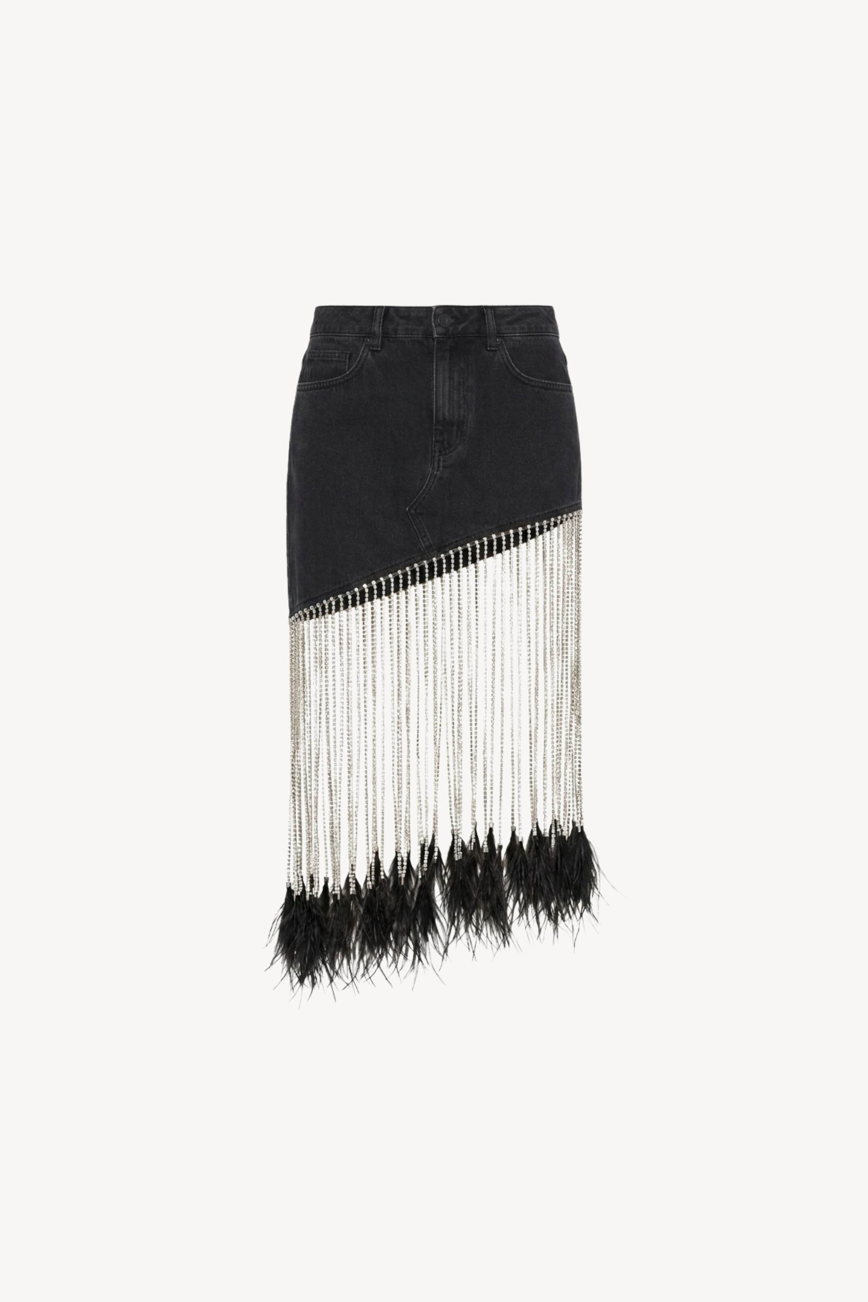Denim Fringe Midi Skirt