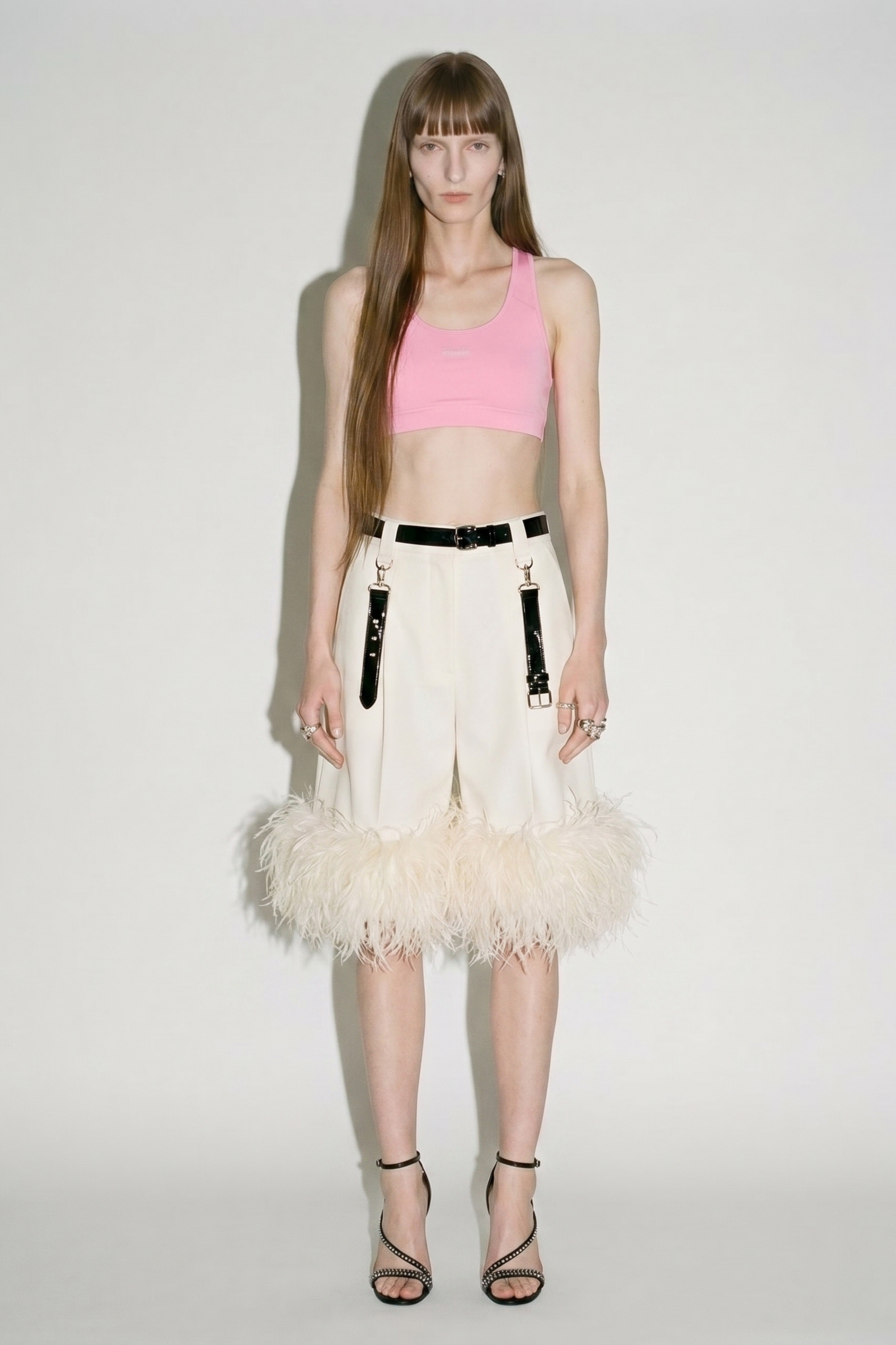 Crepe Feather Trim Bermuda Shorts