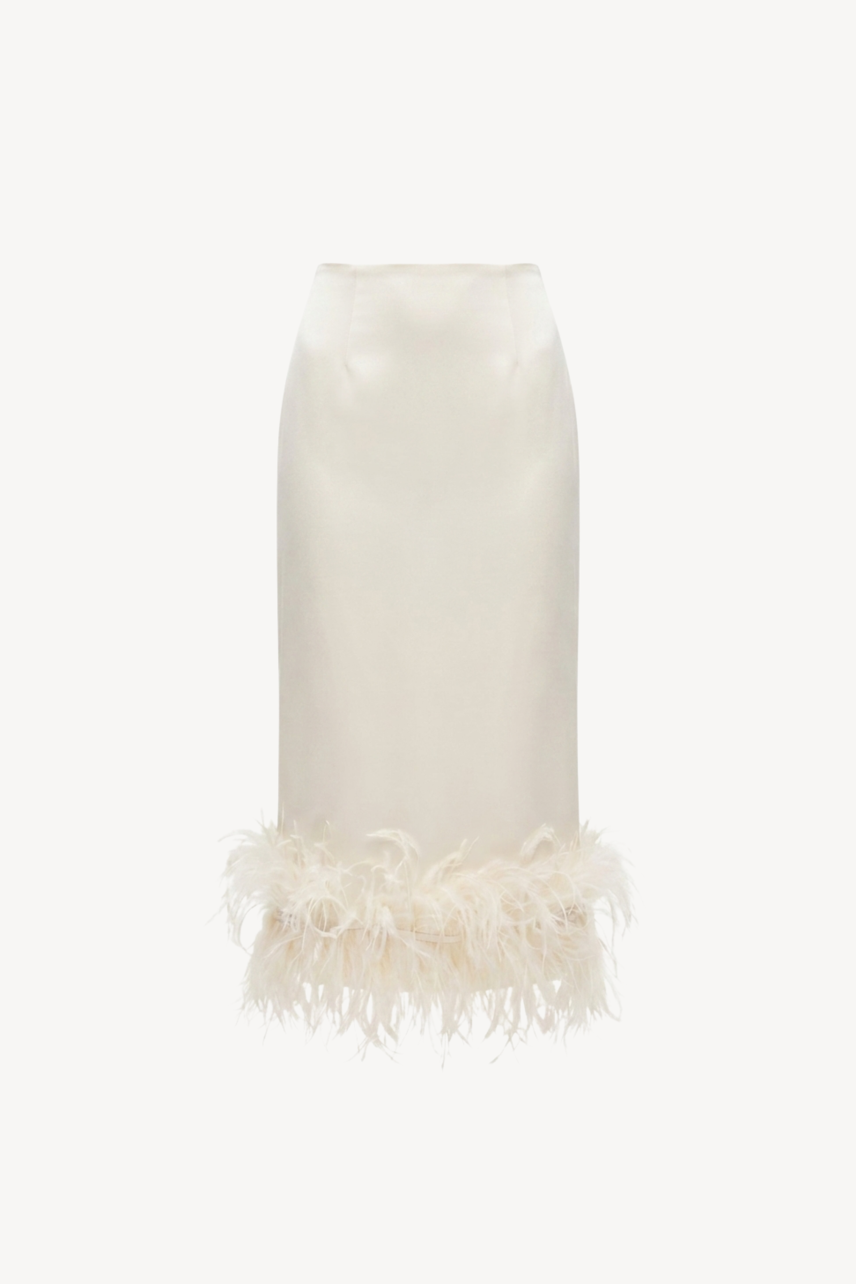 Ivory Feather Trim Midi Skirt