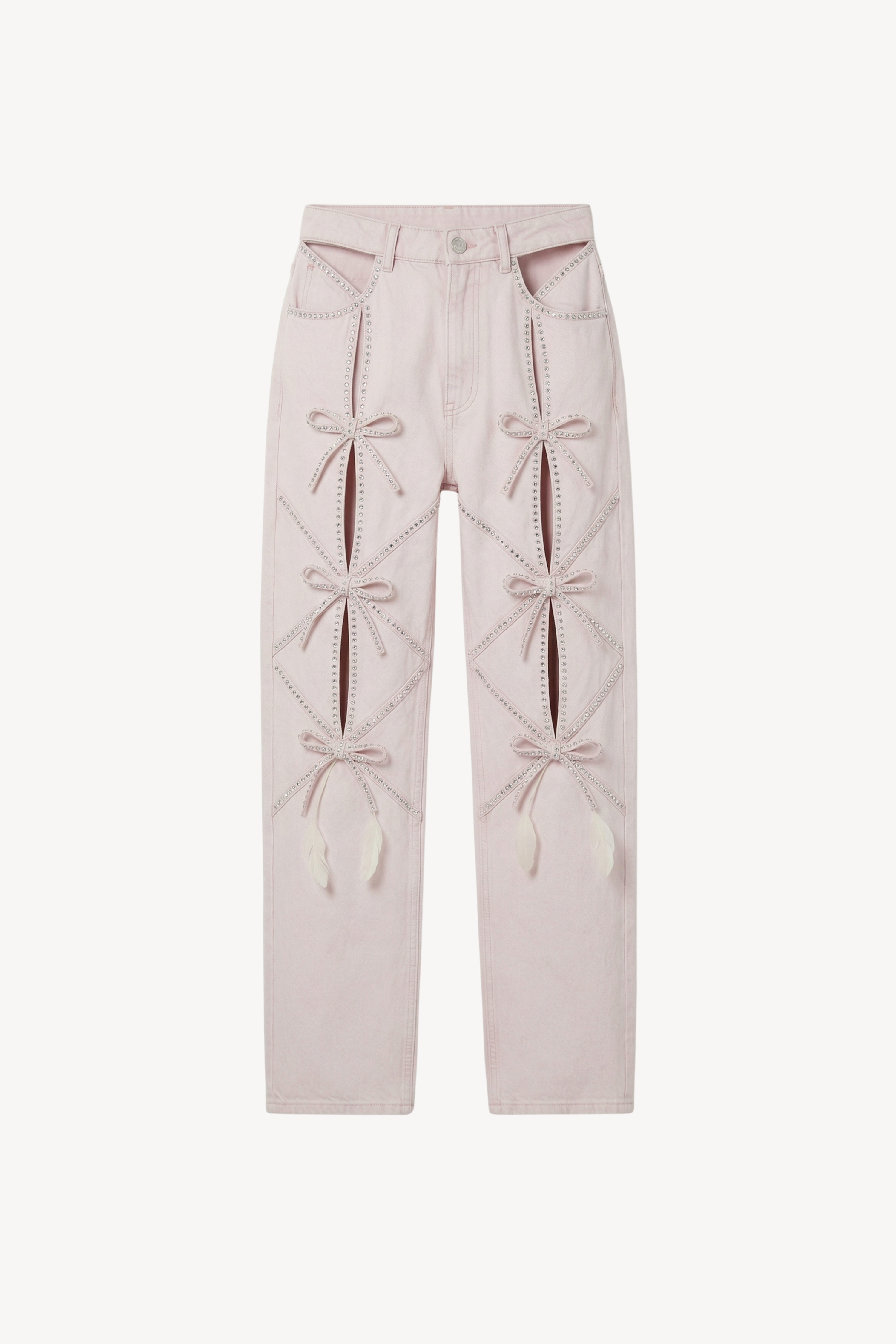 BOW CUT-OUT DENIM JEANS IN BLUSH