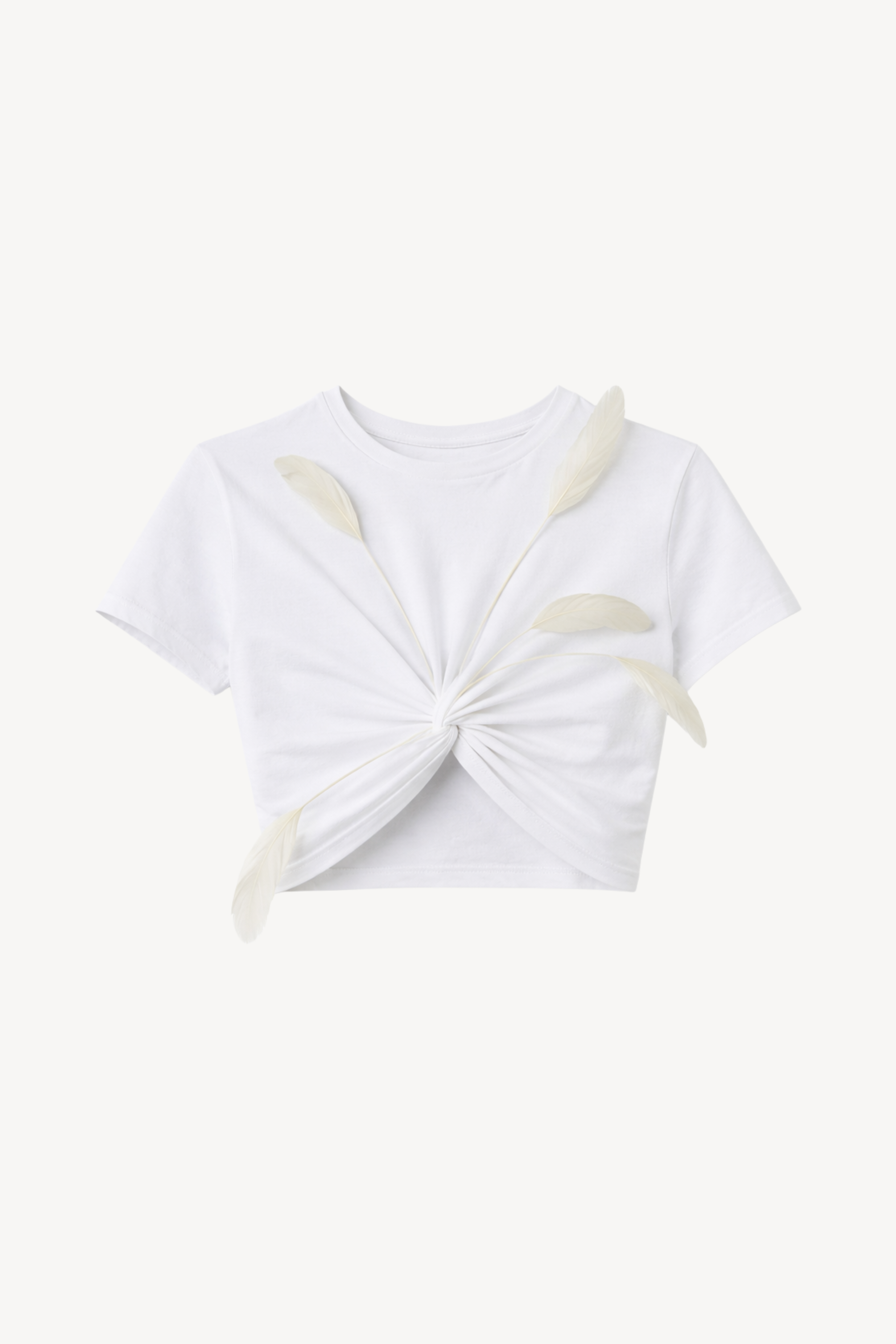 FEATHER EMBELLISHED CROPPED T-SHIRT IN WHITE
