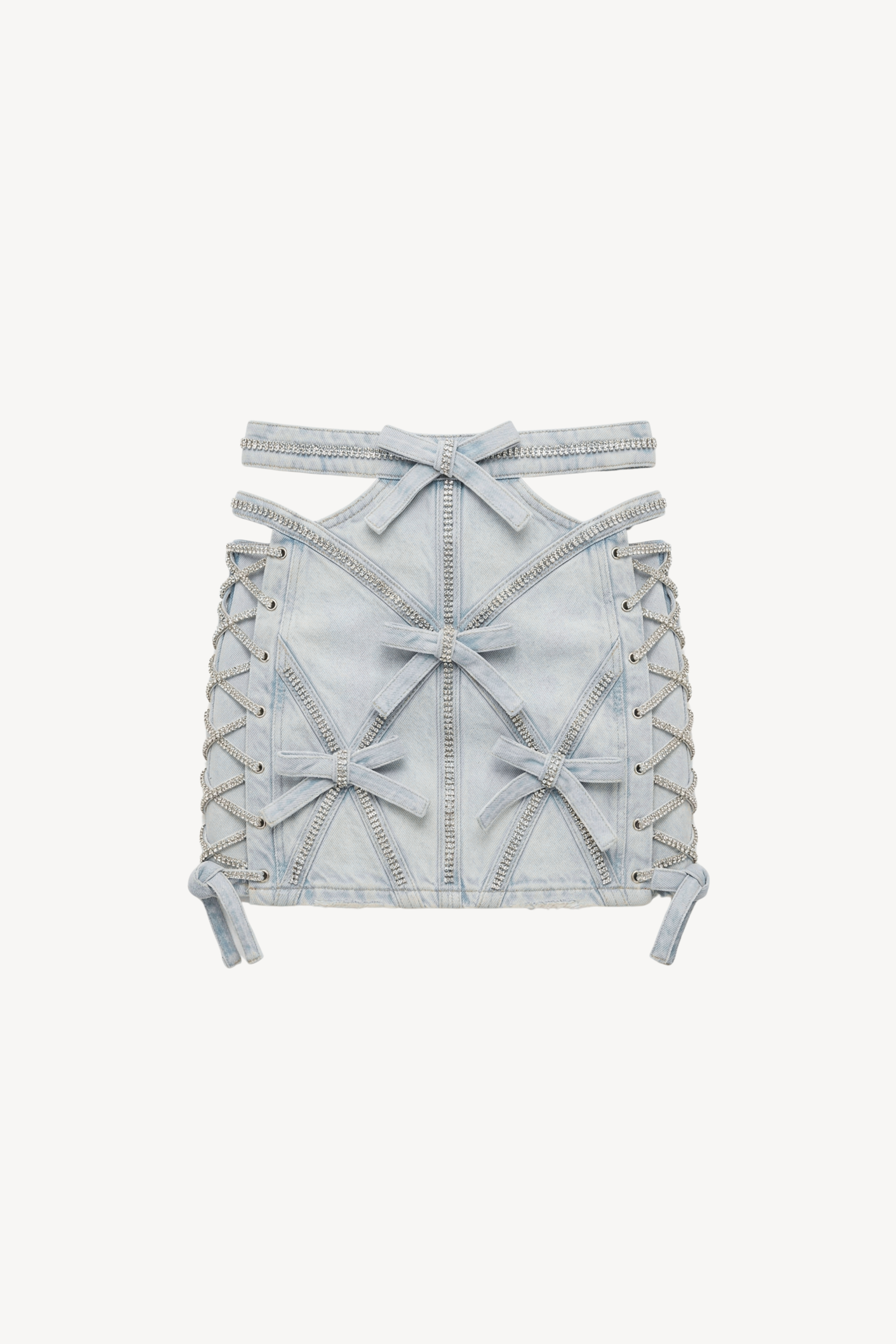 EMBELLISHED DENIM MINI SKIRT IN LIGHT BLUE