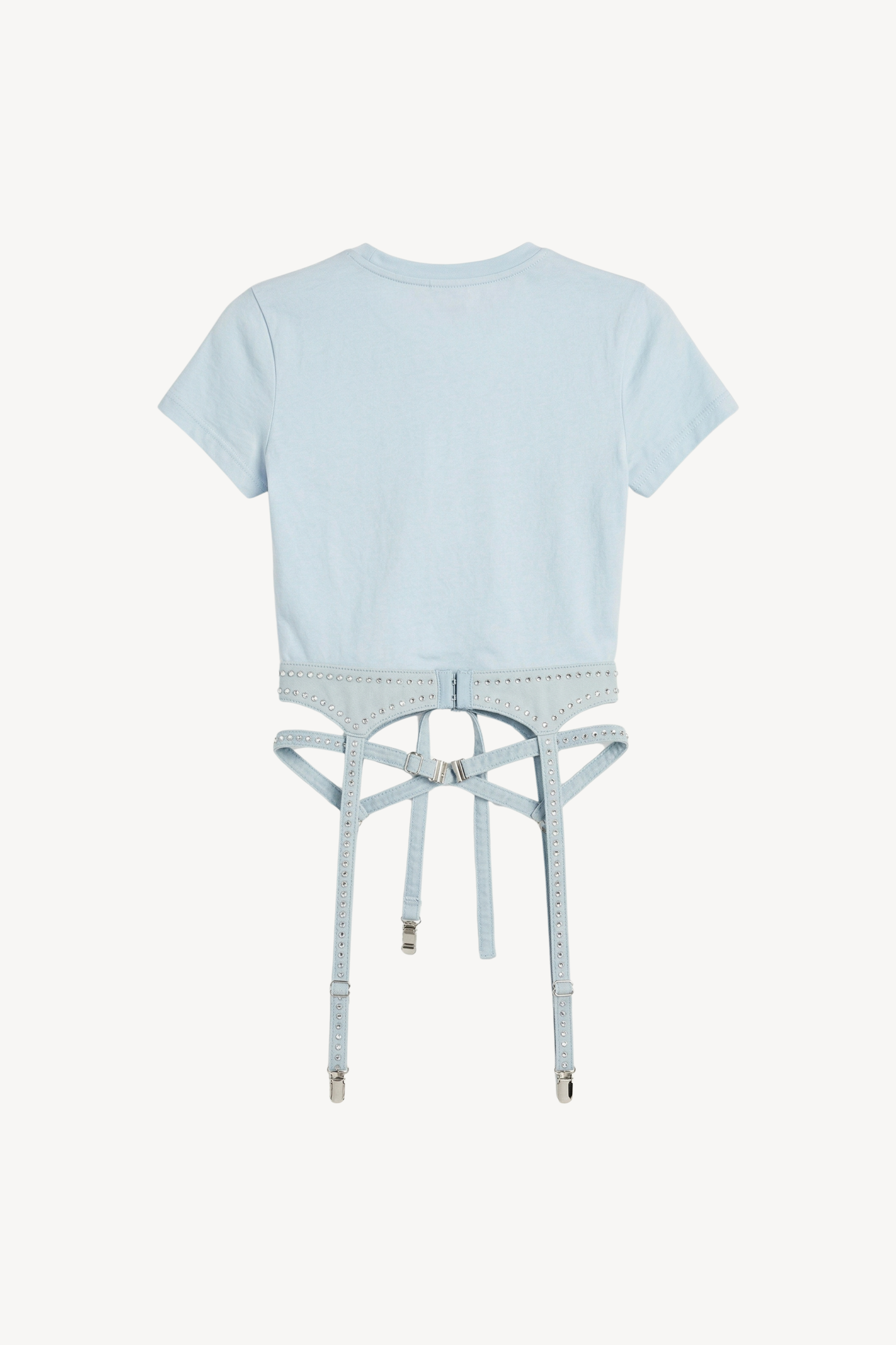 CRYSTAL WAIST HARNESS T-SHIRT IN LIGHT BLUE