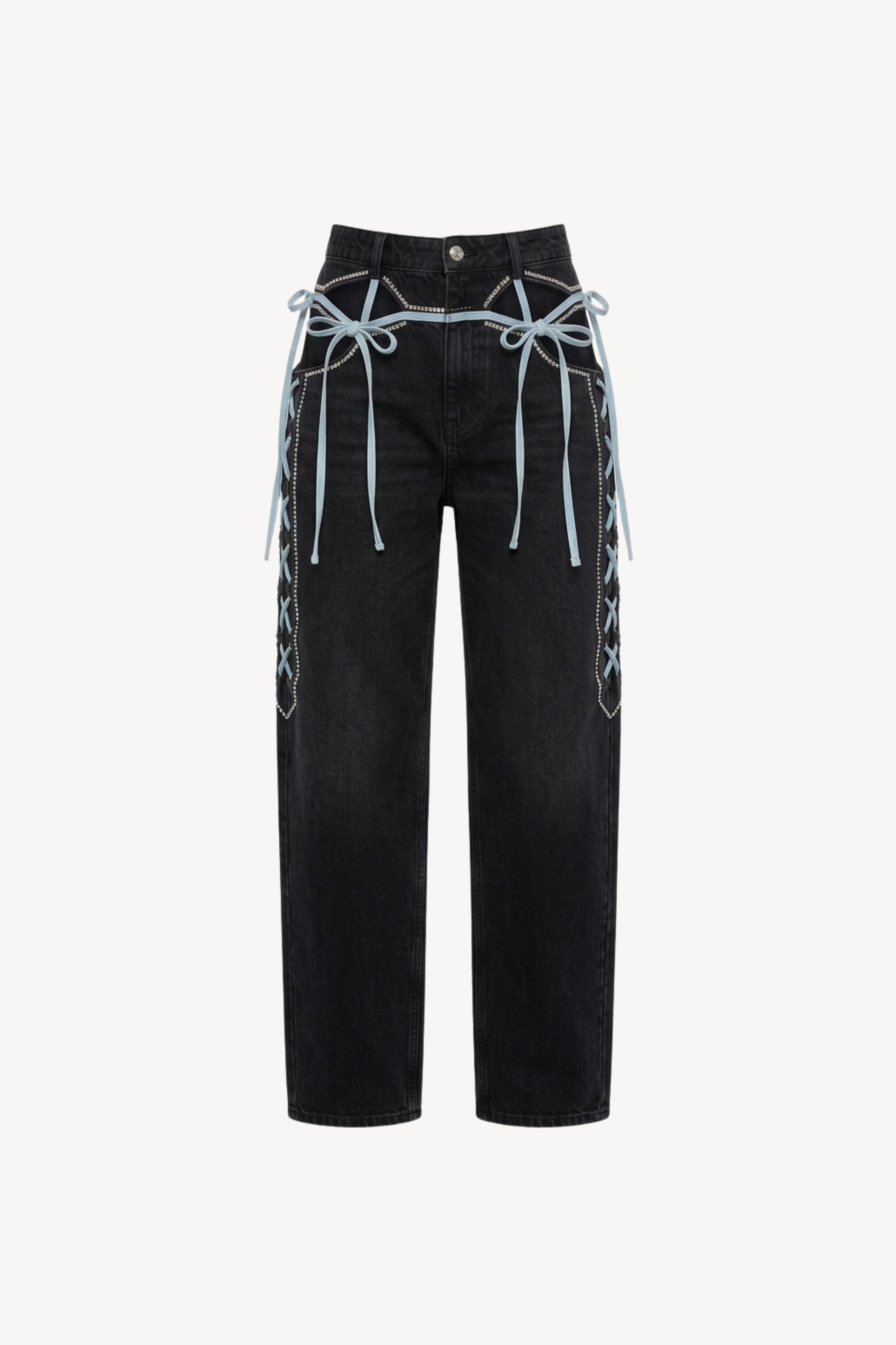 STRAIGHT LEG LACE-UP DENIM JEANS