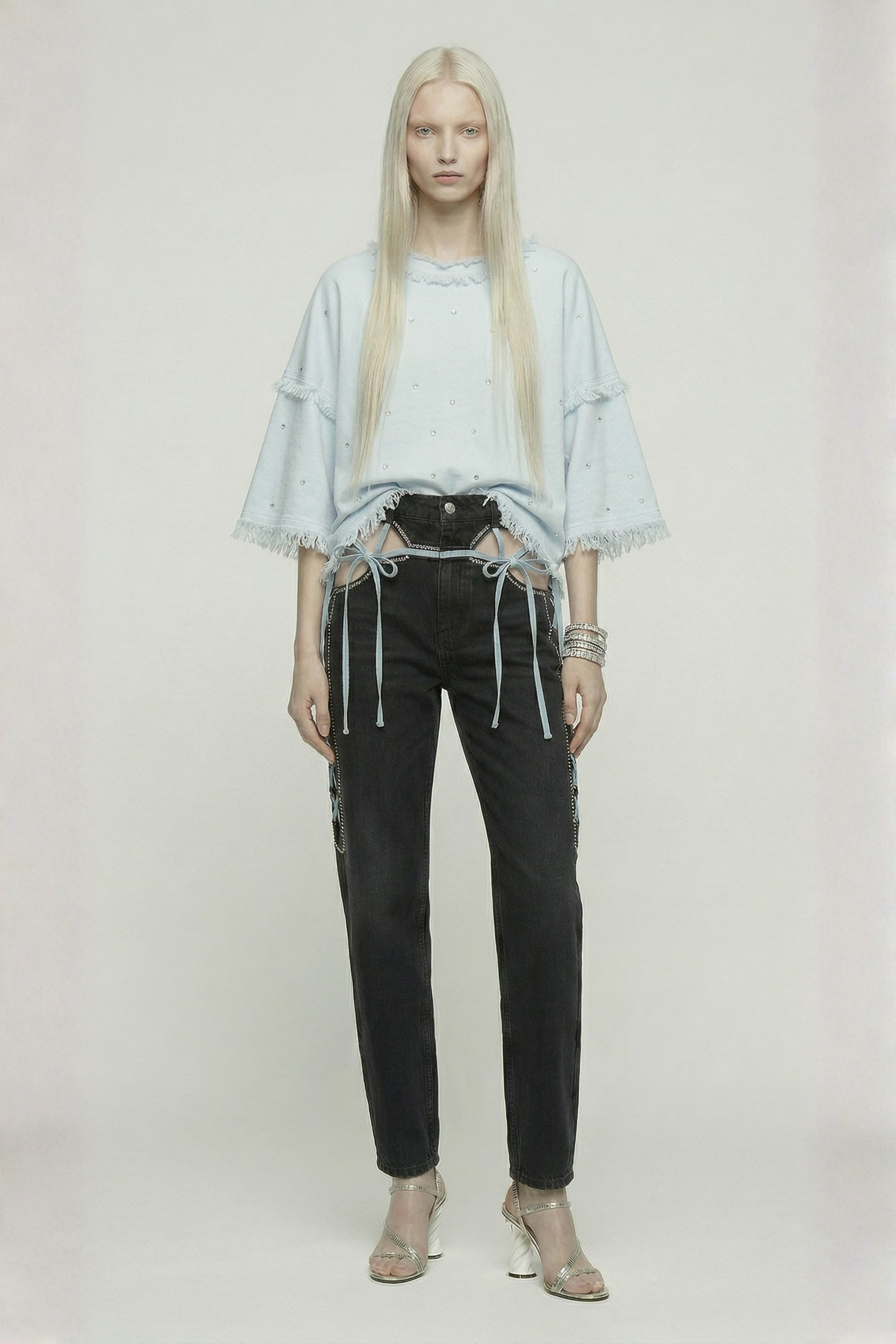 STRAIGHT LEG LACE-UP DENIM JEANS