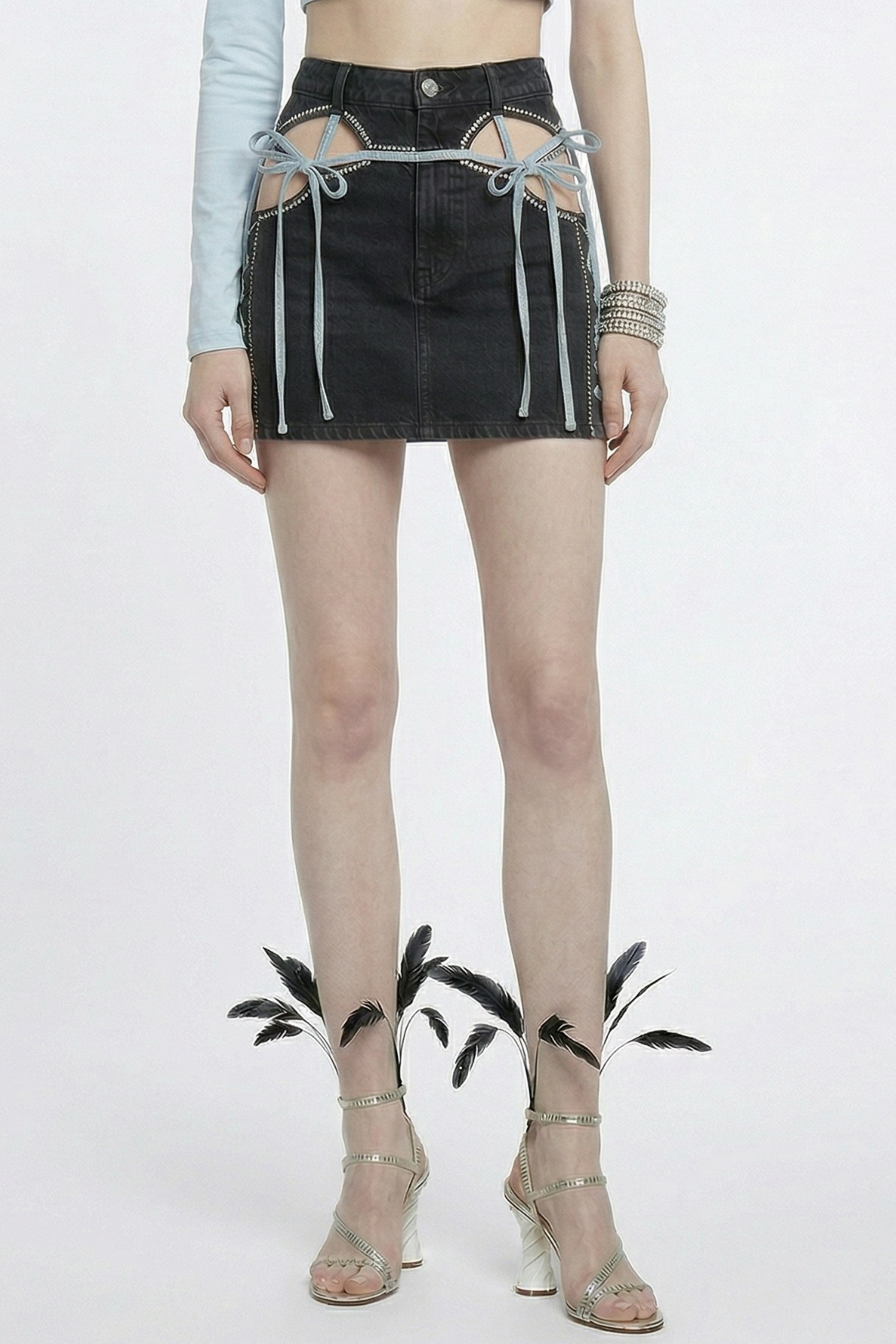 DENIM MINI SKIRT WITH CUT-OUTS IN BLACK