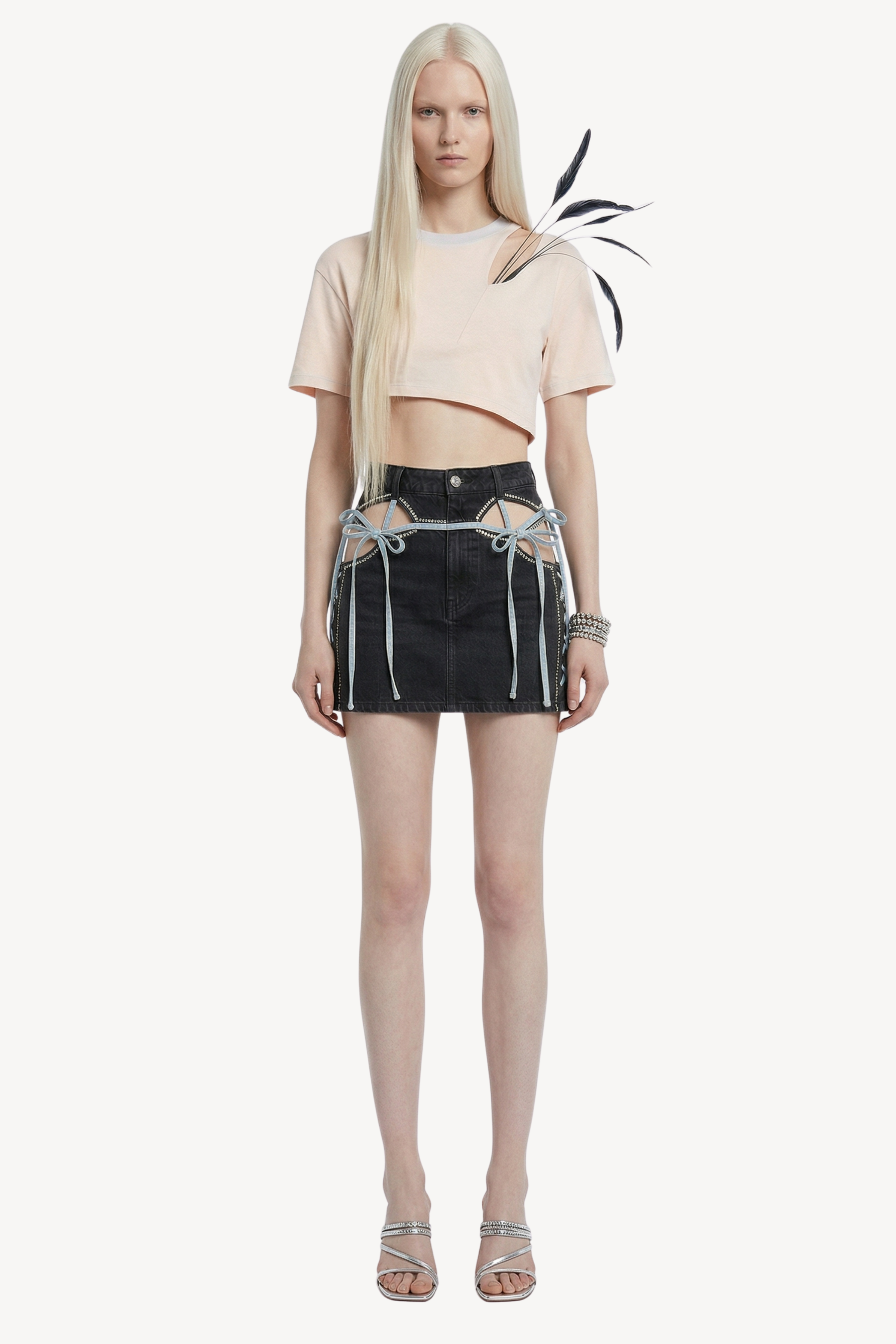 DENIM MINI SKIRT WITH CUT-OUTS IN BLACK