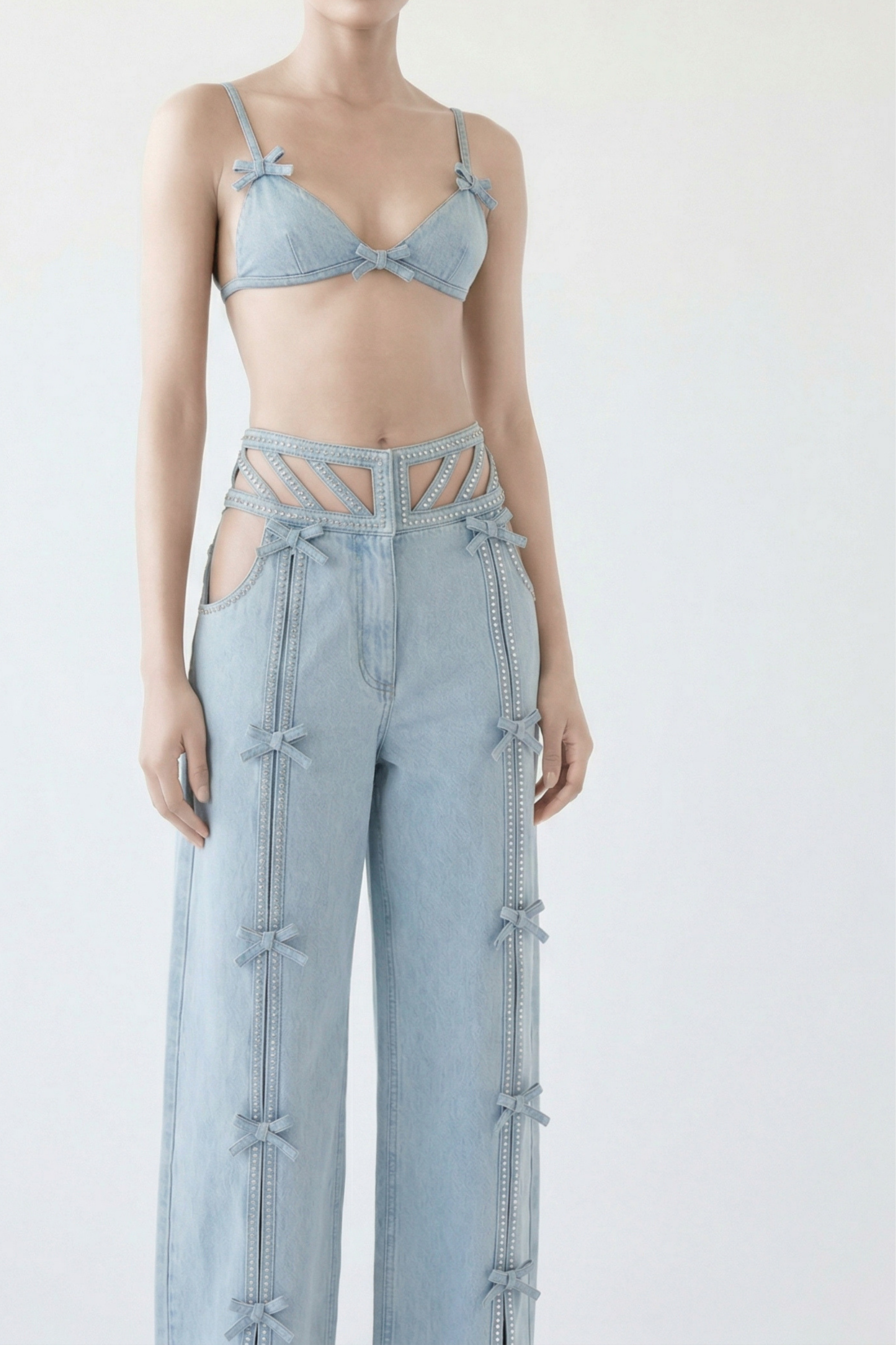 DENIM BOW BRA TOP